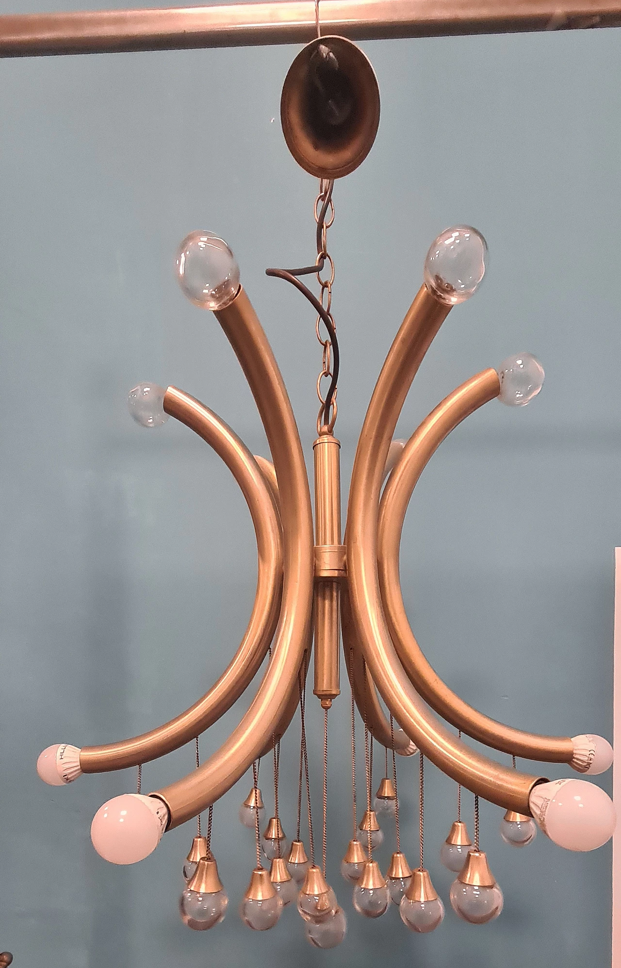 Six-light brass and glass chandelier by Gaetano Sciolari, 1970s 1