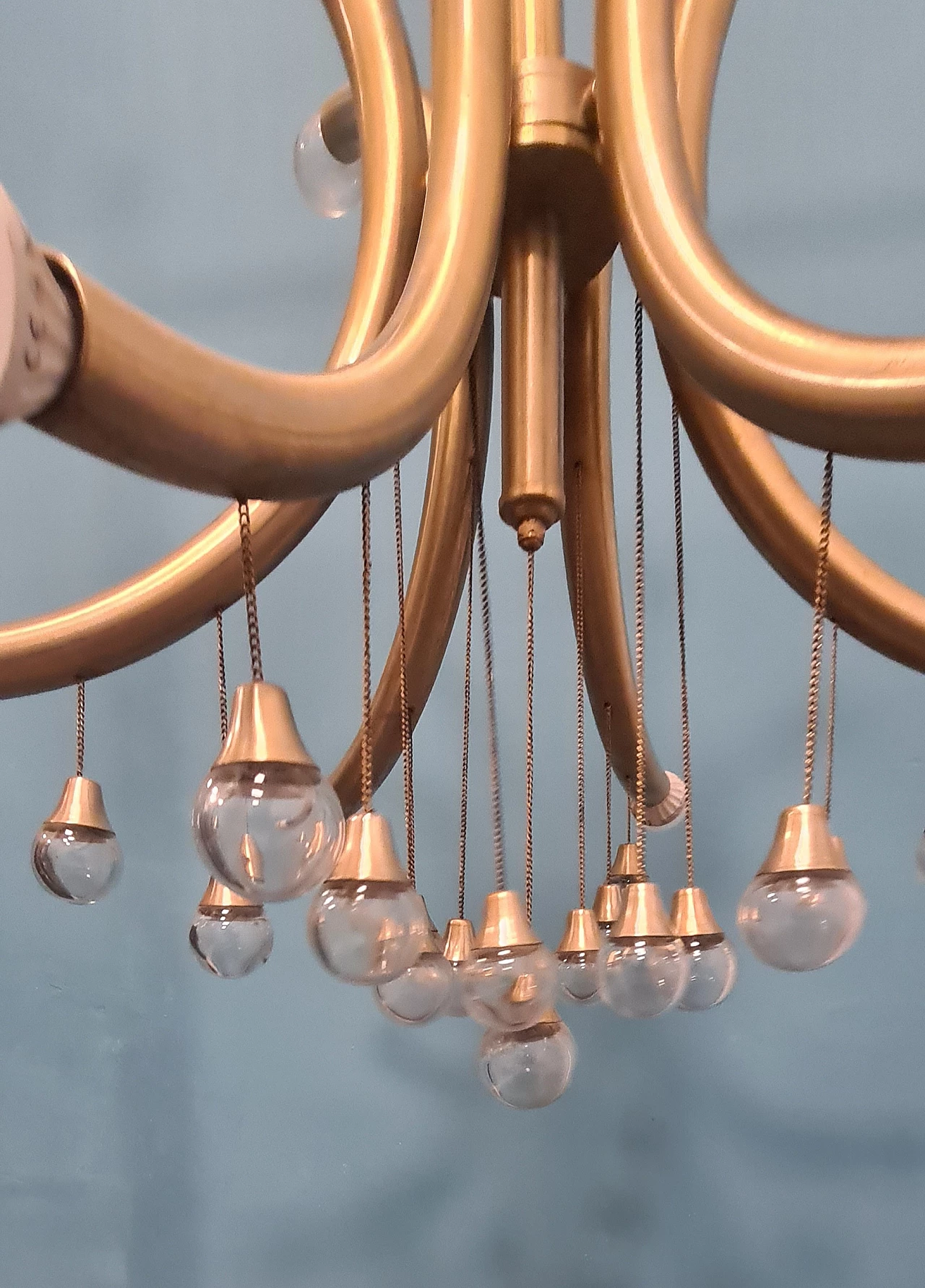 Six-light brass and glass chandelier by Gaetano Sciolari, 1970s 3