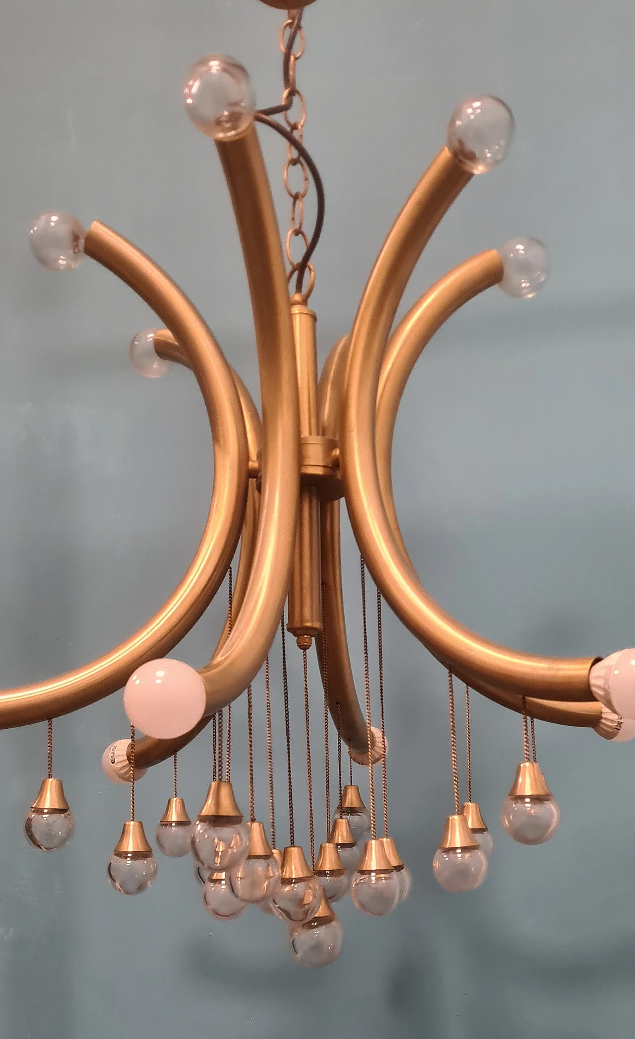Six-light brass and glass chandelier by Gaetano Sciolari, 1970s 7