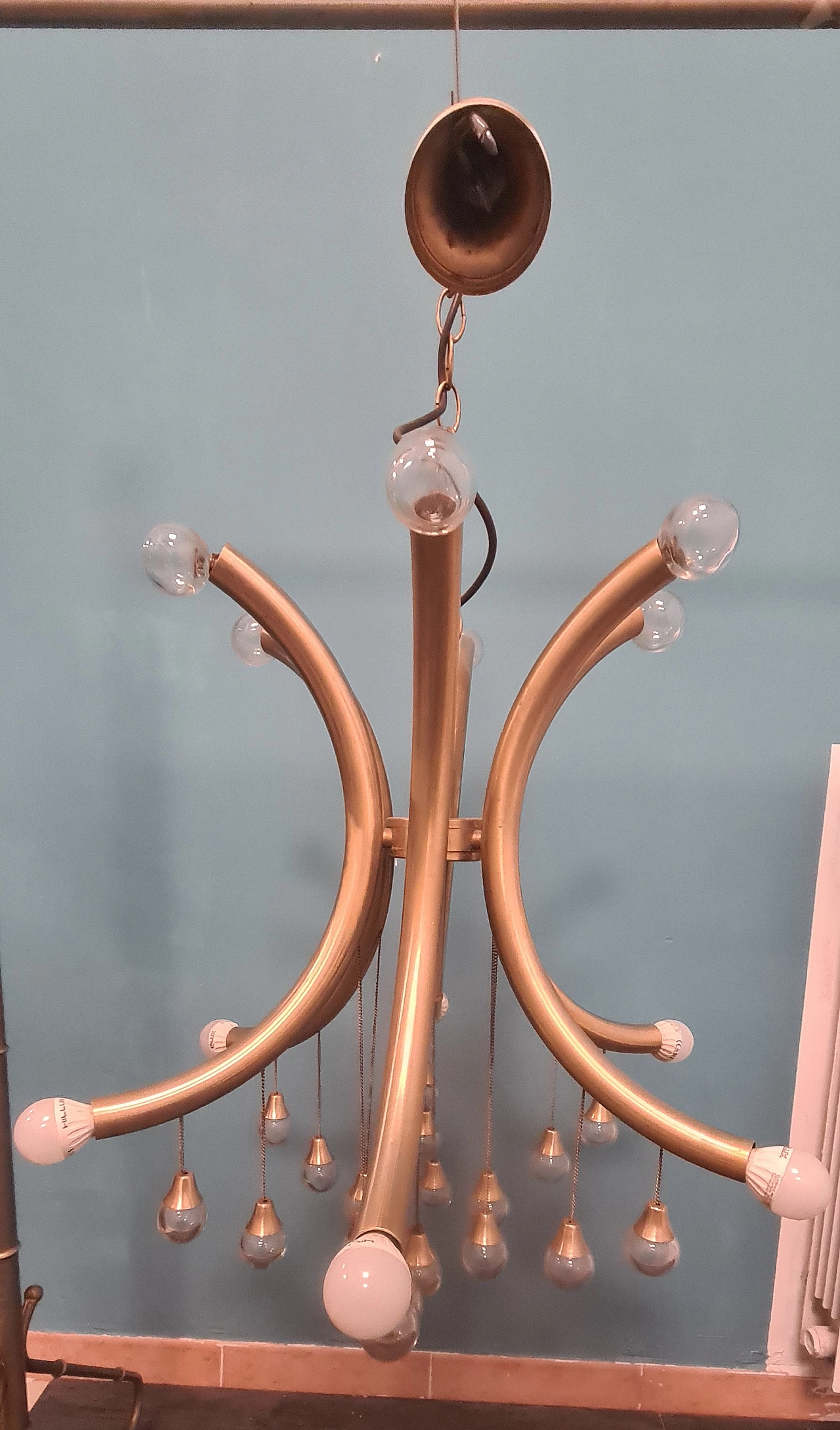 Six-light brass and glass chandelier by Gaetano Sciolari, 1970s 9