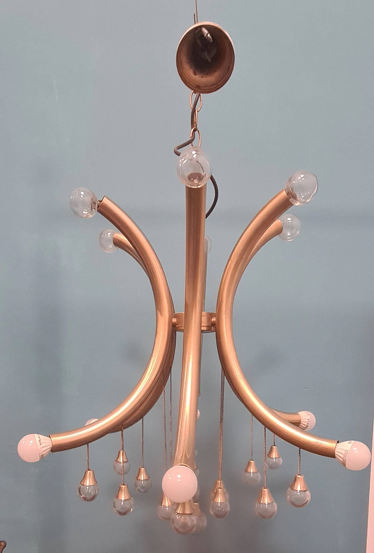 Six-light brass and glass chandelier by Gaetano Sciolari, 1970s 10