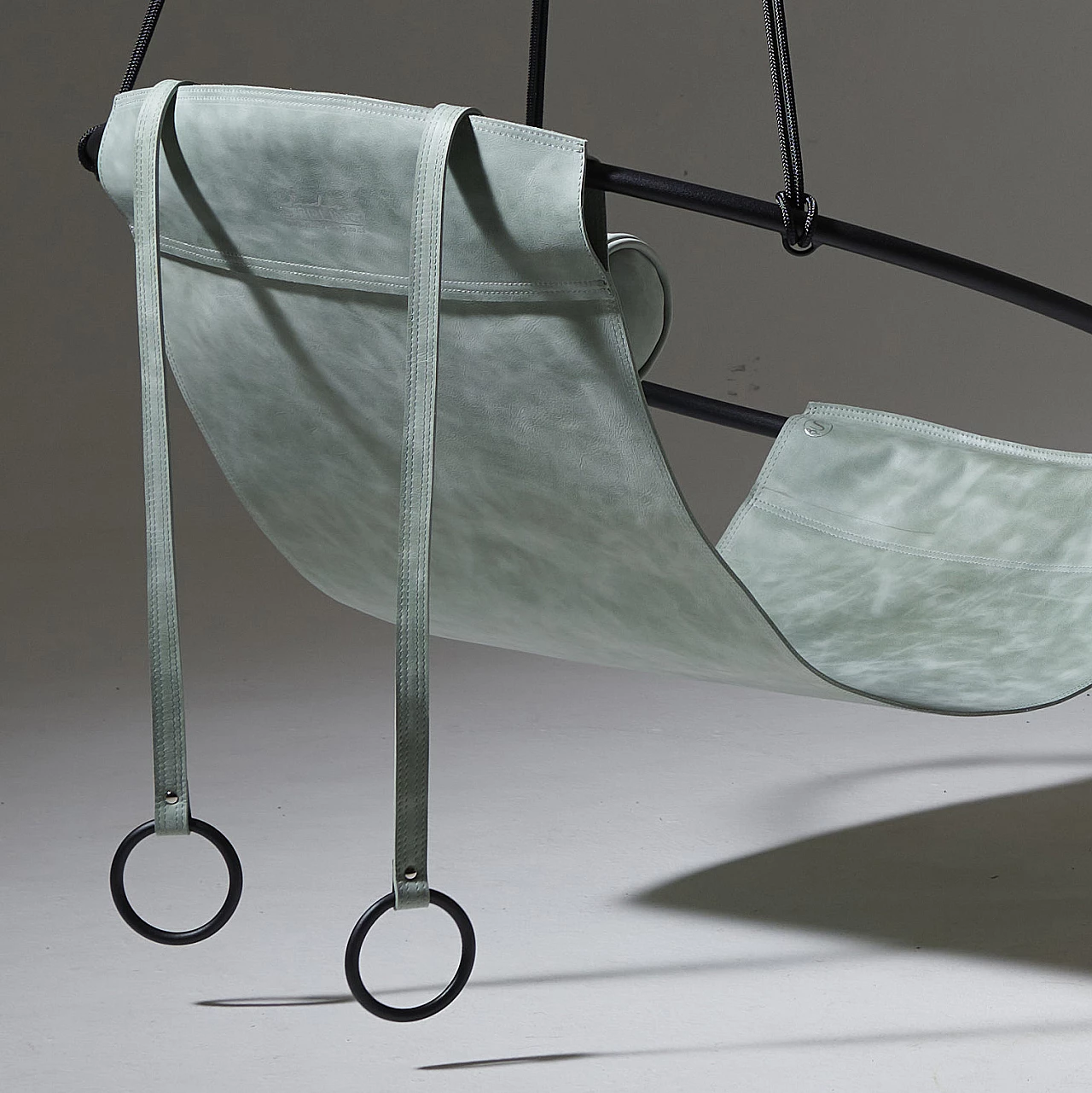 Sage green leather hanging armchair 3