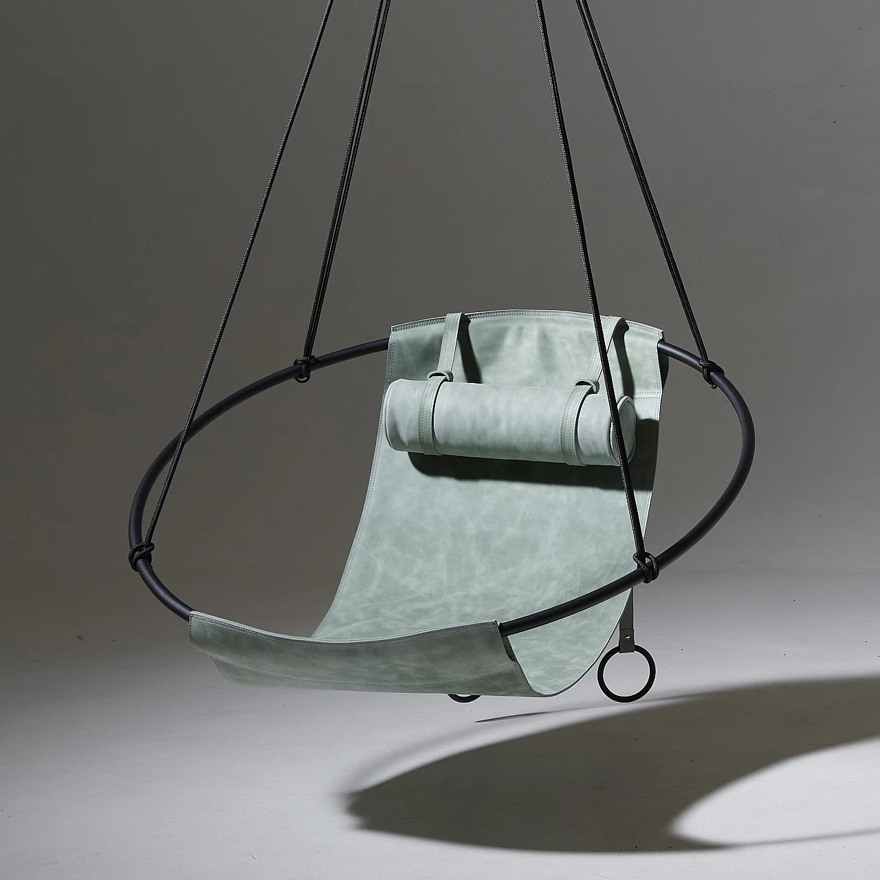 Sage green leather hanging armchair 5