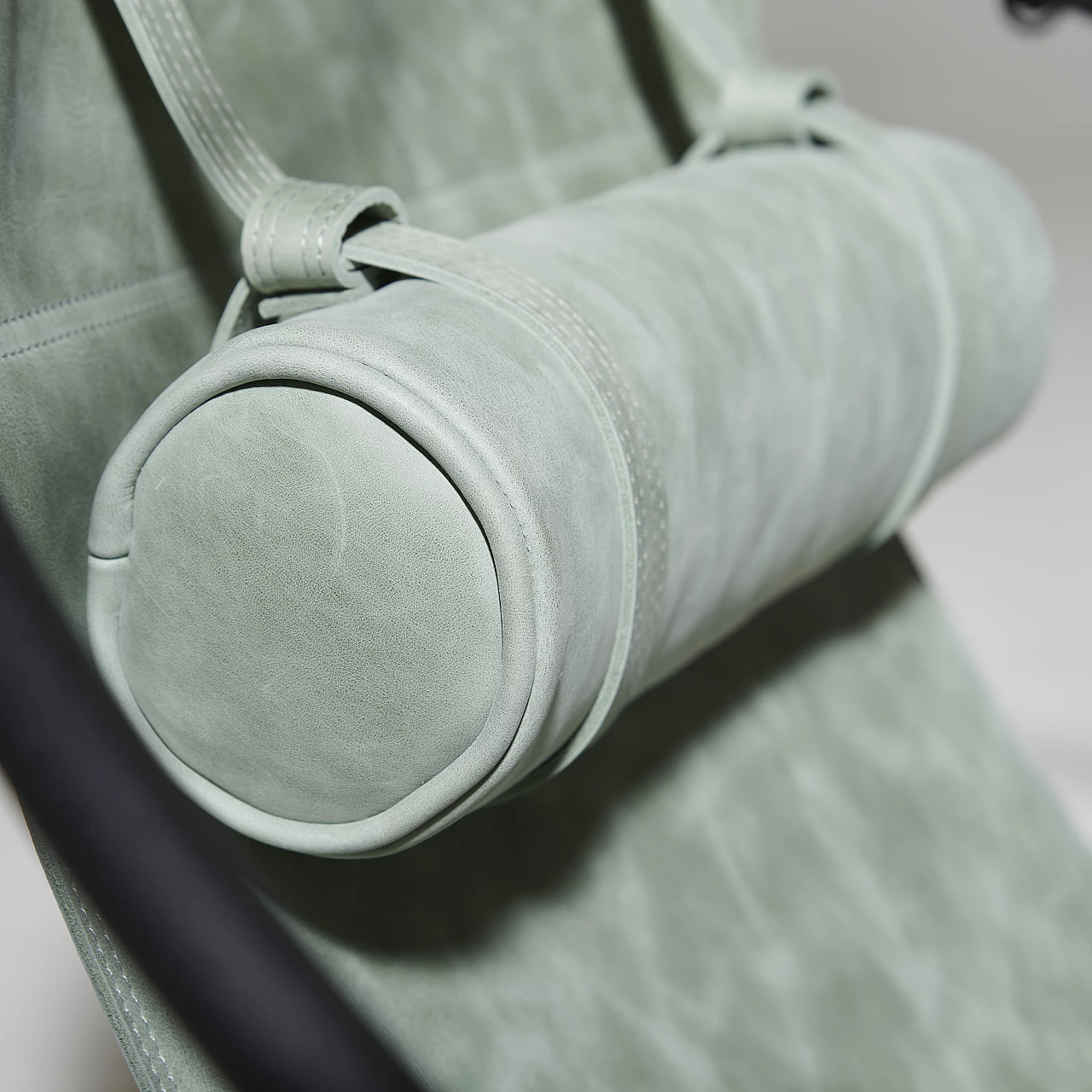 Sage green leather hanging armchair 6