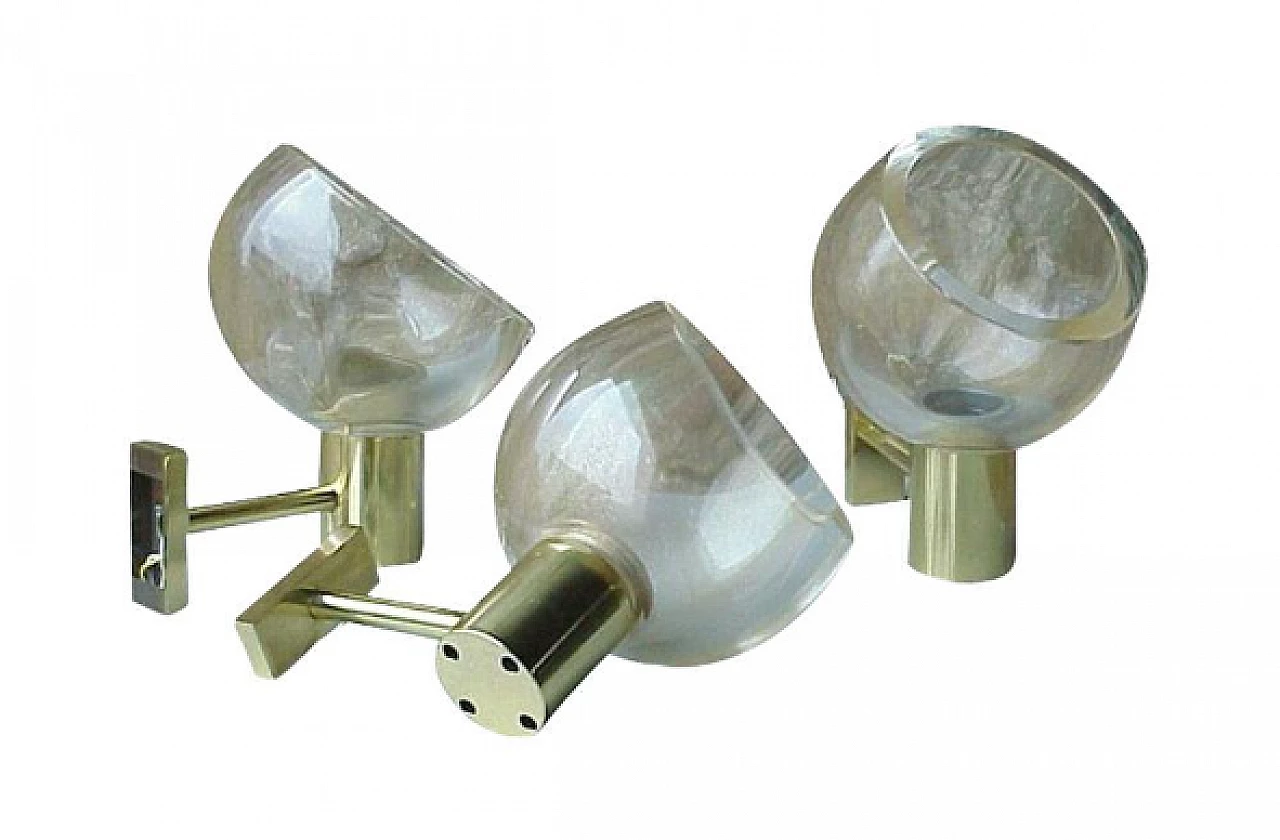 3 Brass and glass wall lights by Flavio Poli for Seguso, 1960s 1