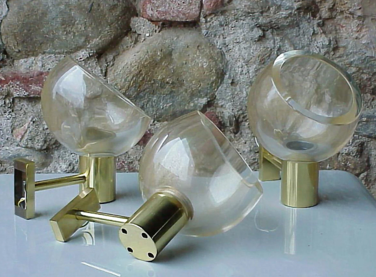 3 Brass and glass wall lights by Flavio Poli for Seguso, 1960s 2