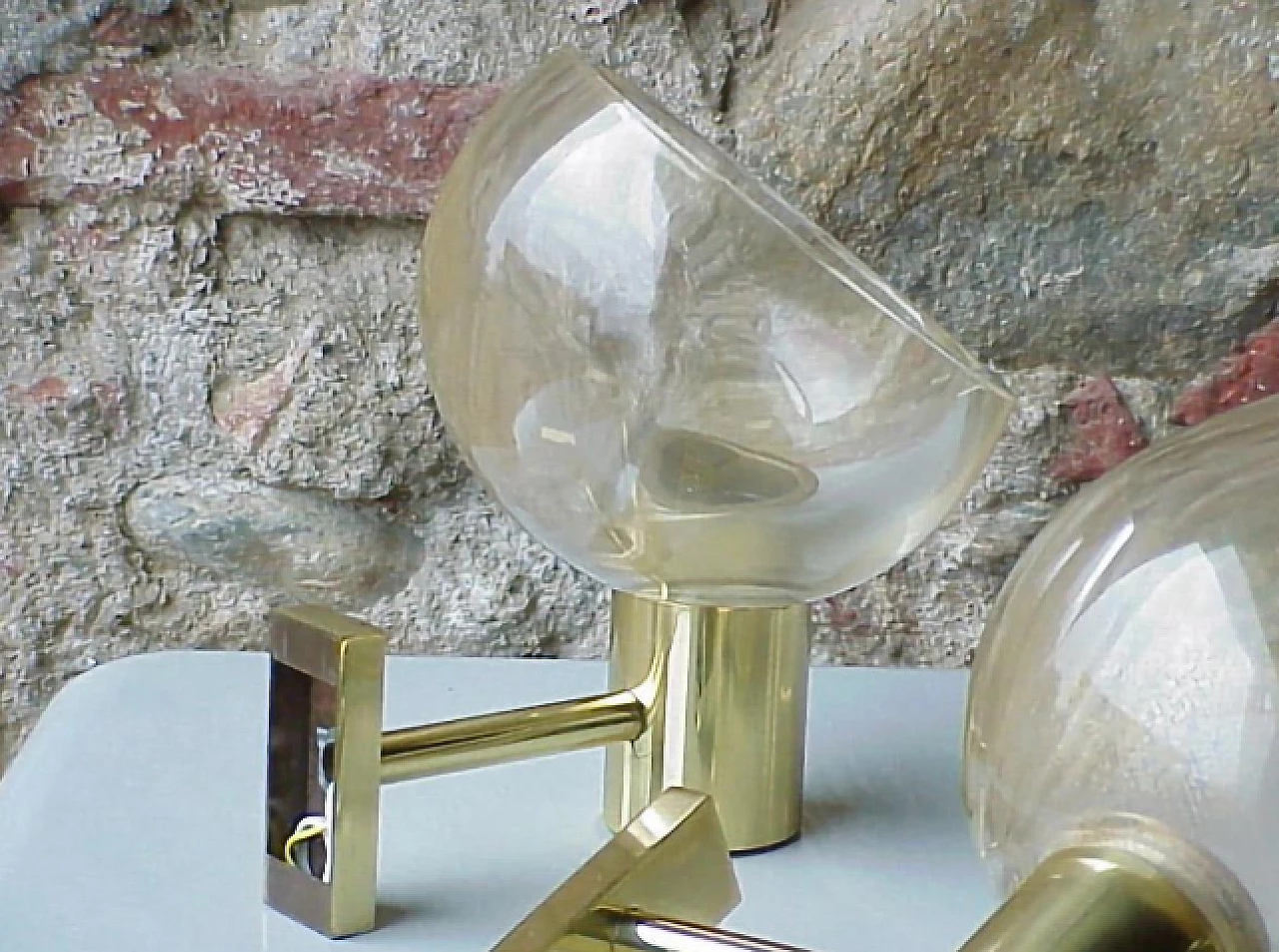 3 Brass and glass wall lights by Flavio Poli for Seguso, 1960s 5
