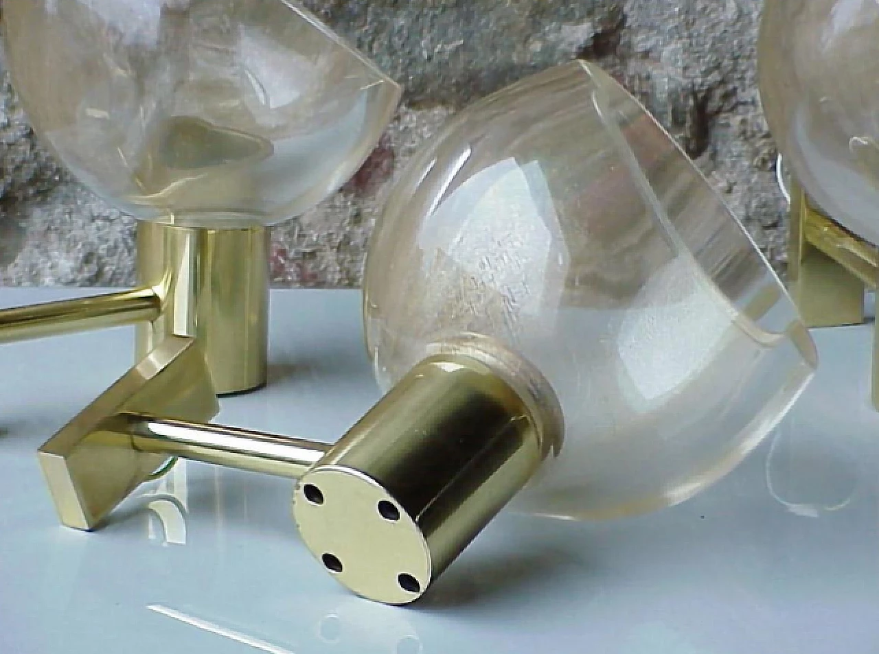 3 Brass and glass wall lights by Flavio Poli for Seguso, 1960s 7