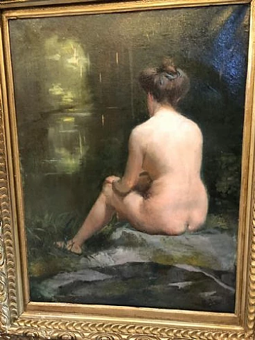 Nudo femminile di schiena, dipinto a olio su tela, fine '800