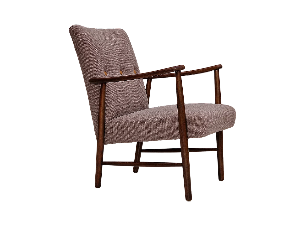 Poltrona svedese rivestita in lana con bottoni in pelle, anni '60 17