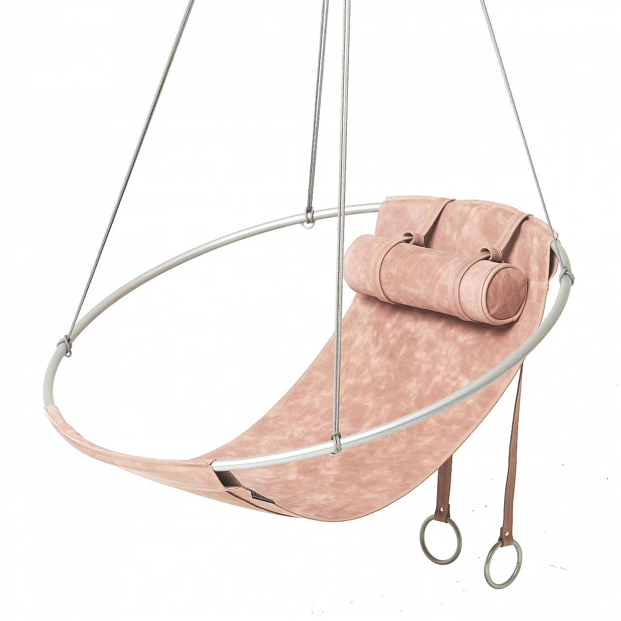 Poltrona sospesa in metallo e pelle rosa 1