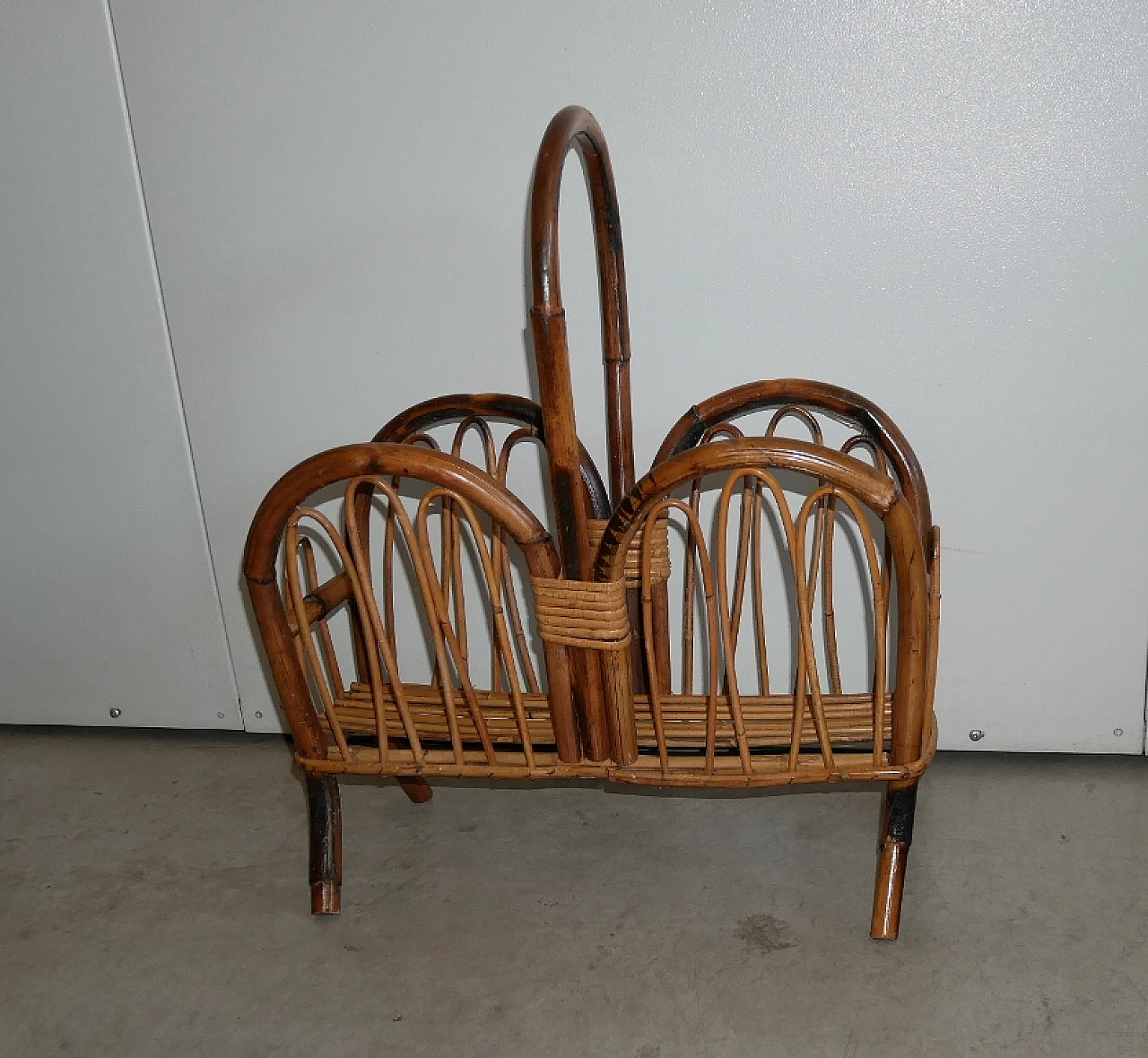 Bamboo and rattan magazine rack, 1970s 1