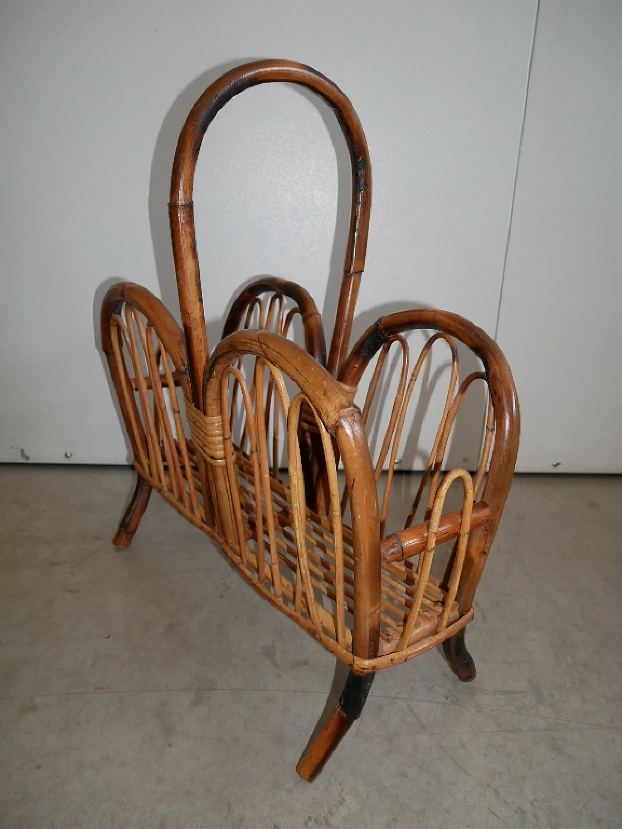 Bamboo and rattan magazine rack, 1970s 2