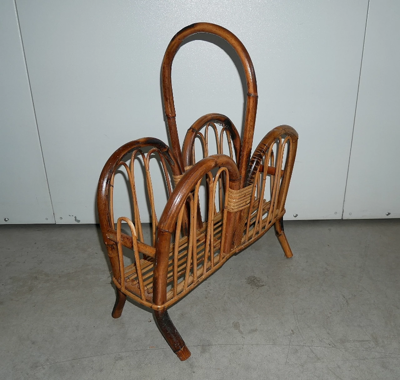 Bamboo and rattan magazine rack, 1970s 3