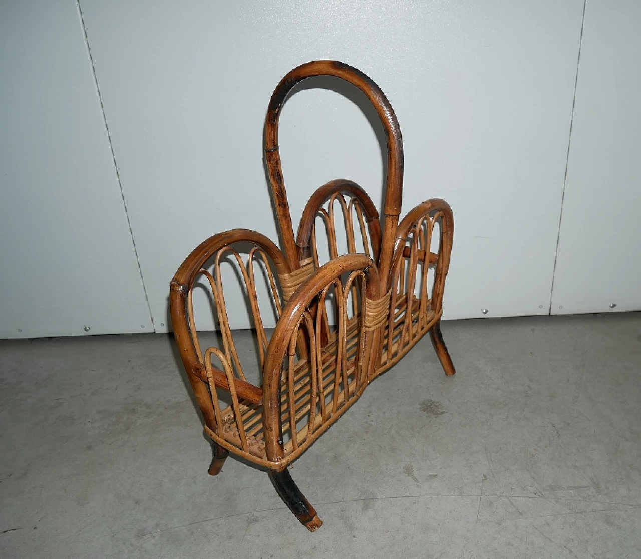Bamboo and rattan magazine rack, 1970s 4