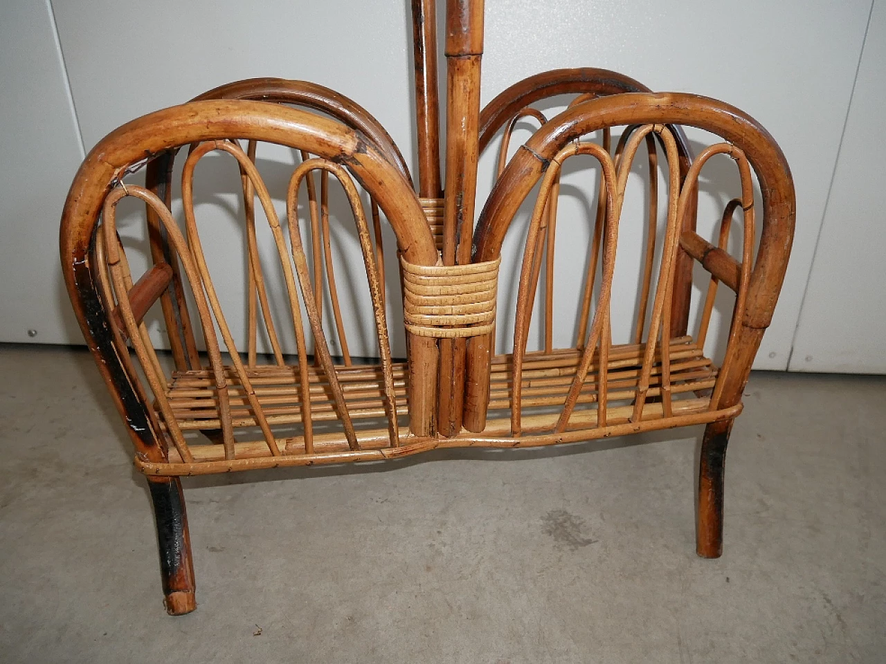 Bamboo and rattan magazine rack, 1970s 5