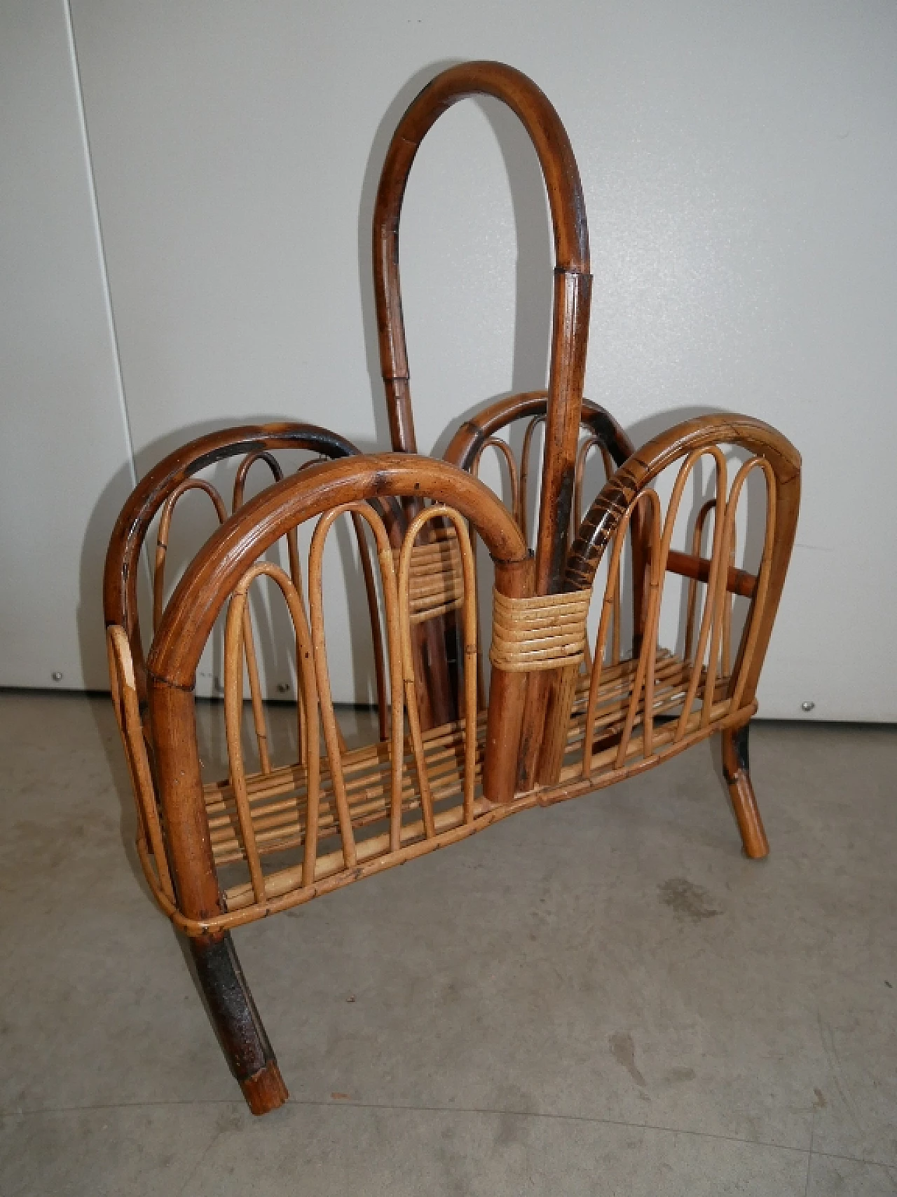Bamboo and rattan magazine rack, 1970s 6