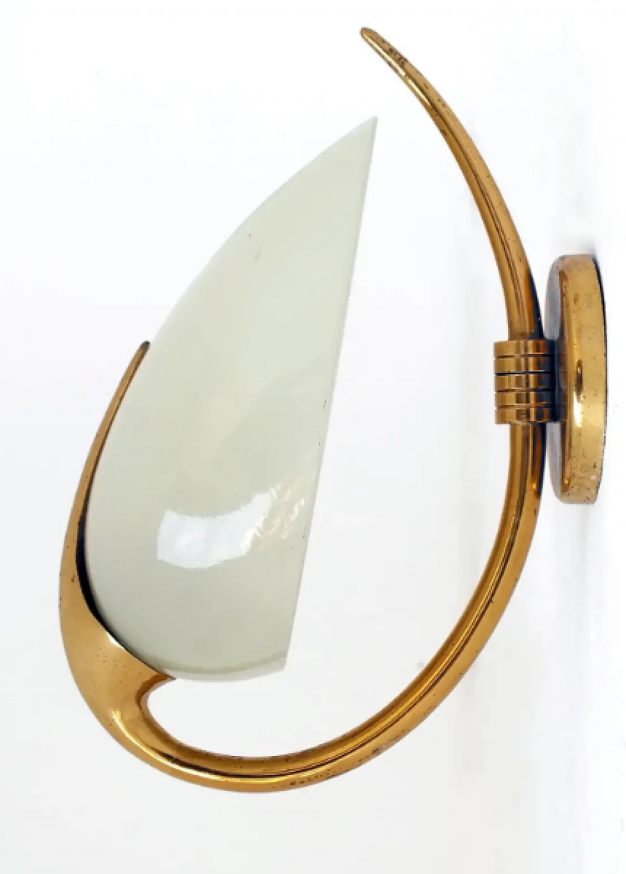 Pair of glass and brass wall lamps by Oscar Torlasco for Lumi Italia, 1950s 6