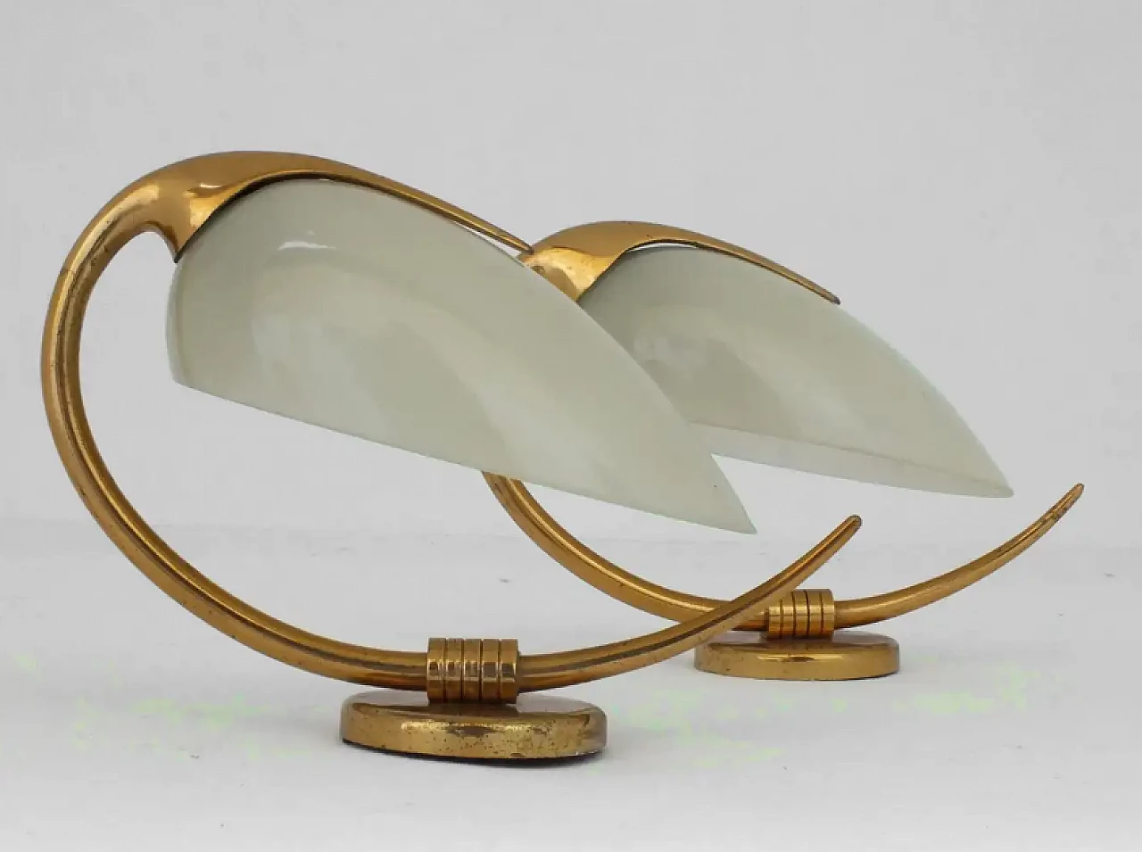 Pair of glass and brass wall lamps by Oscar Torlasco for Lumi Italia, 1950s 7