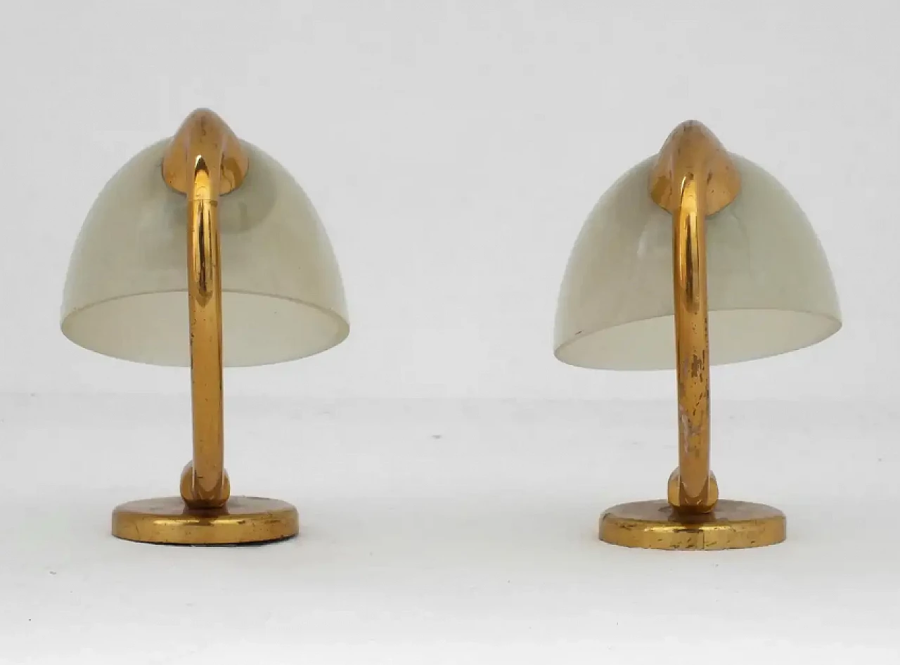 Pair of glass and brass wall lamps by Oscar Torlasco for Lumi Italia, 1950s 8