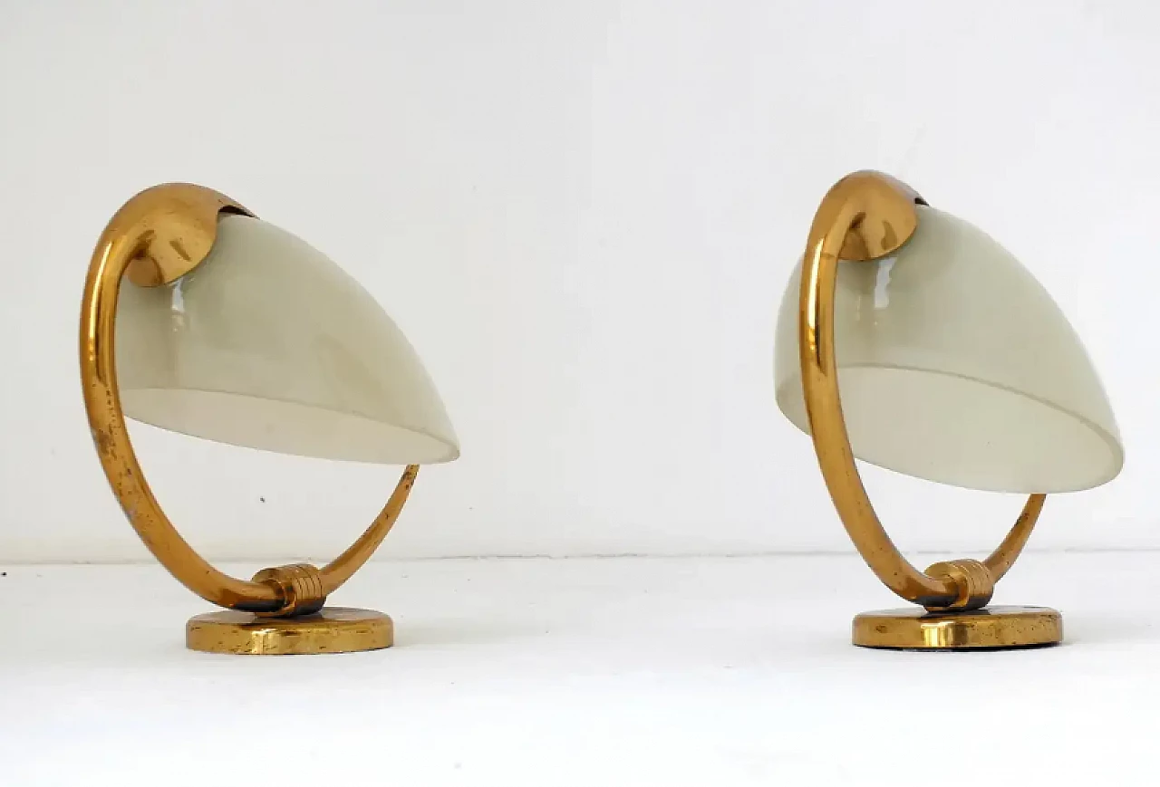 Pair of glass and brass wall lamps by Oscar Torlasco for Lumi Italia, 1950s 9