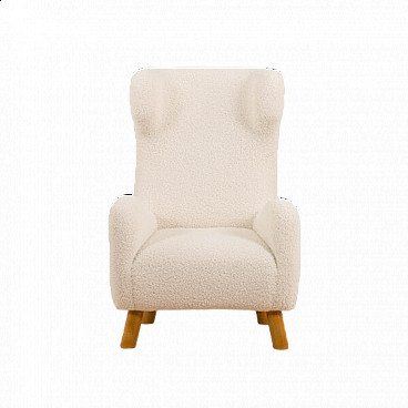 Flemming Lassen style extra large armchair in boucle fabric and oak, 1960s