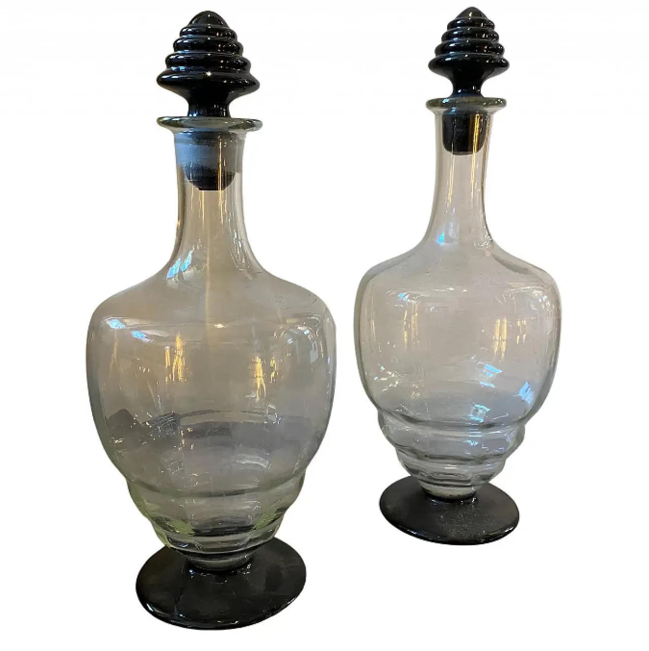 Pair of Murano glass bottles in the style of Napoleone Martinuzzi, 1930s 1