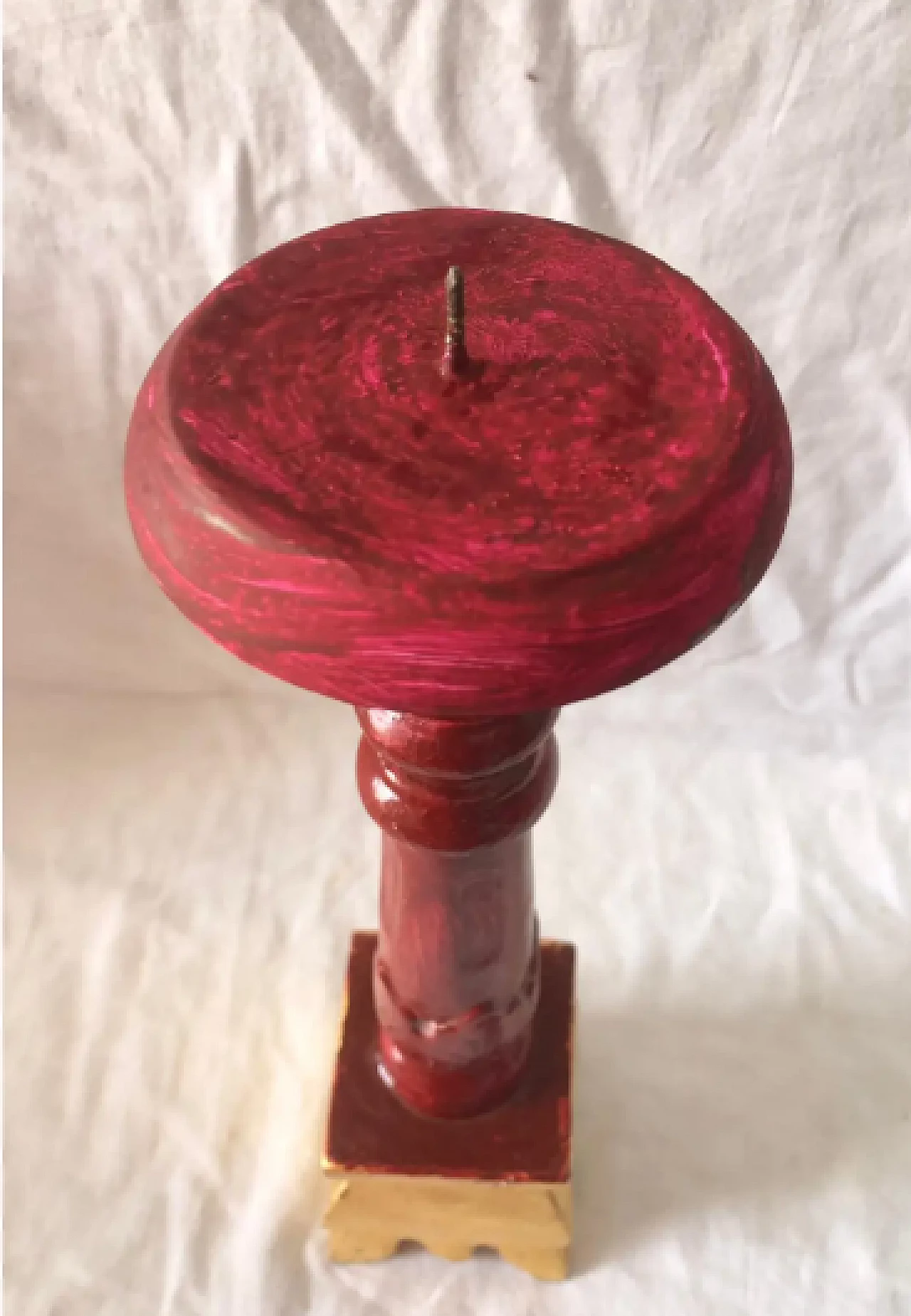 Carved wooden candelabrum lacquered in gold and wine red, 1940s 7