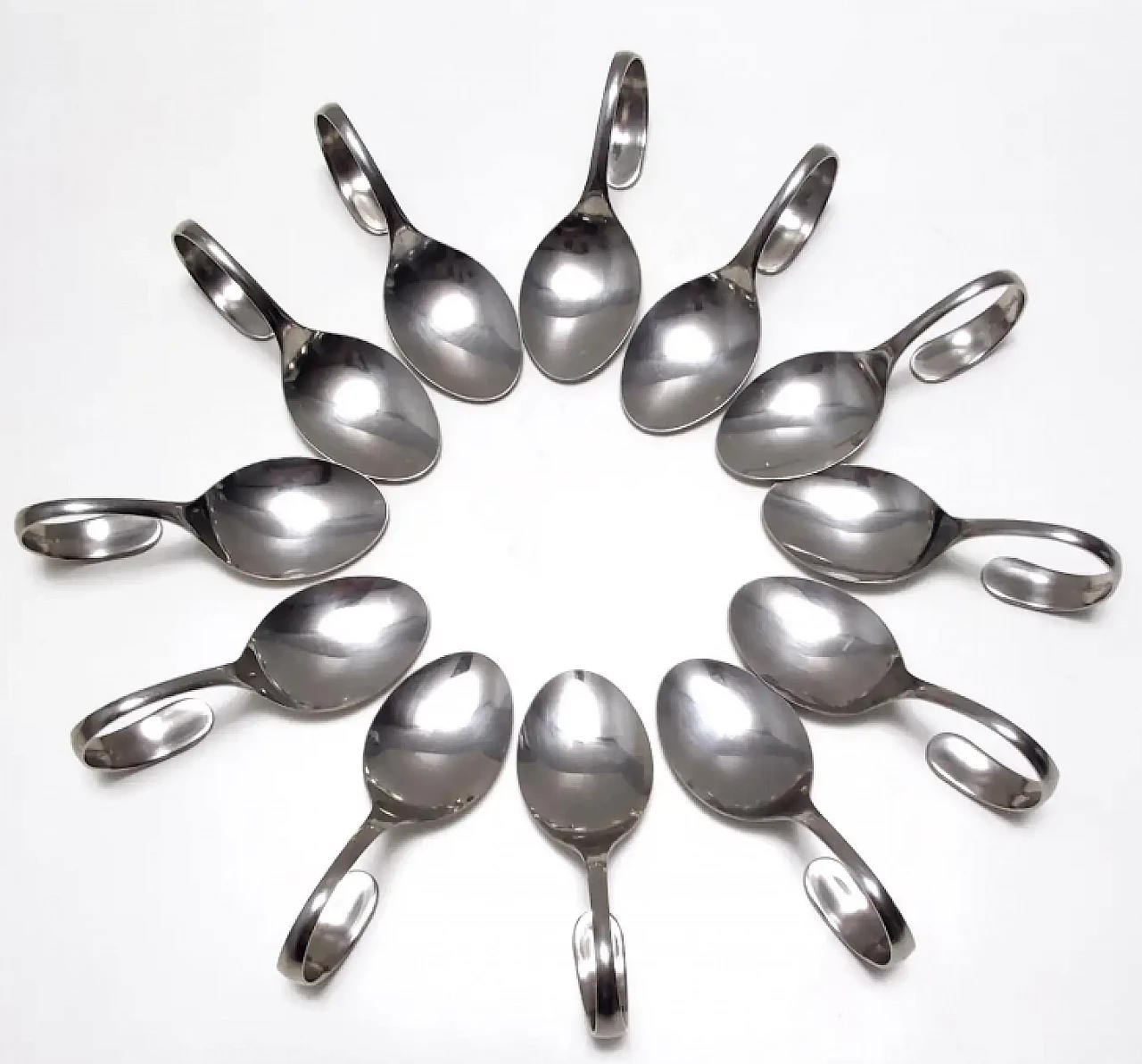 12 Steel Serving spoon by Pinti, Italy, 1980s 3
