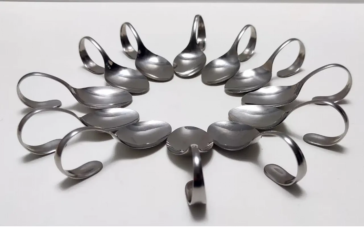 12 Cucchiai da portata in acciaio di Pinti, anni '80 4