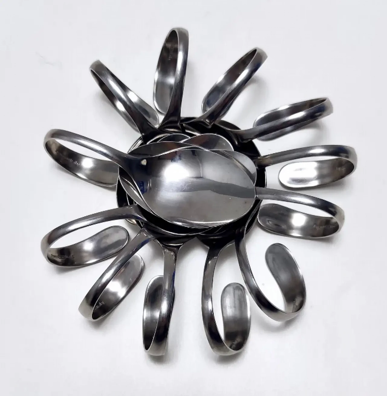 12 Steel Serving spoon by Pinti, Italy, 1980s 6