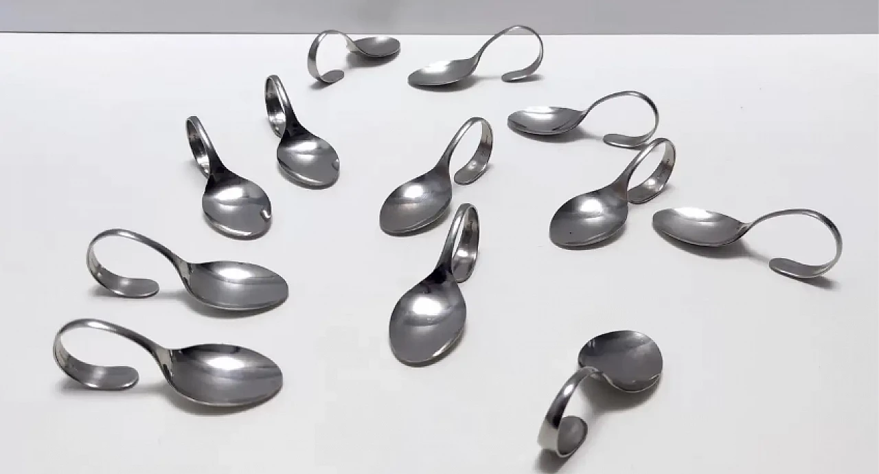 12 Steel Serving spoon by Pinti, Italy, 1980s 7