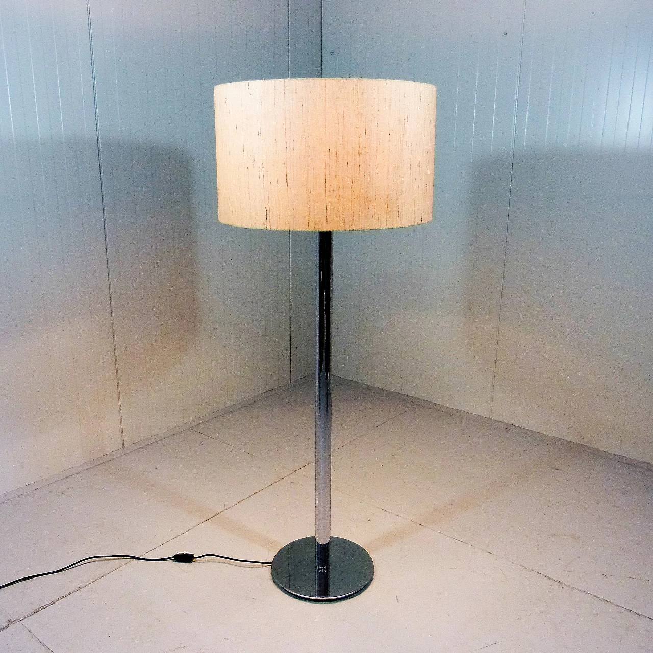 Floor lamp with chrome frame and fabric shade by Staff Leuchten, 1960s 2
