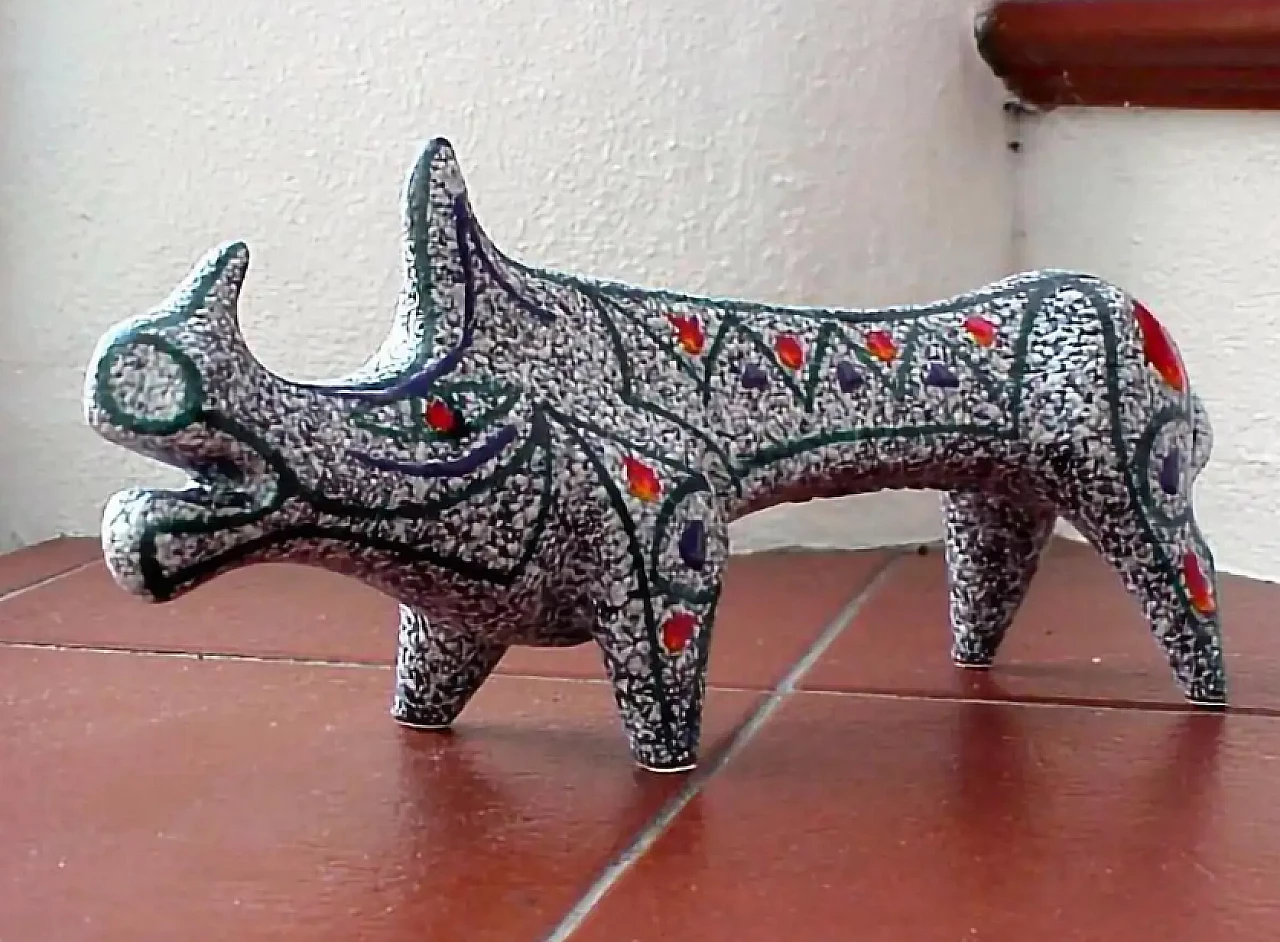 Rinoceronte in ceramica di Roberto Rigon, anni '60 2
