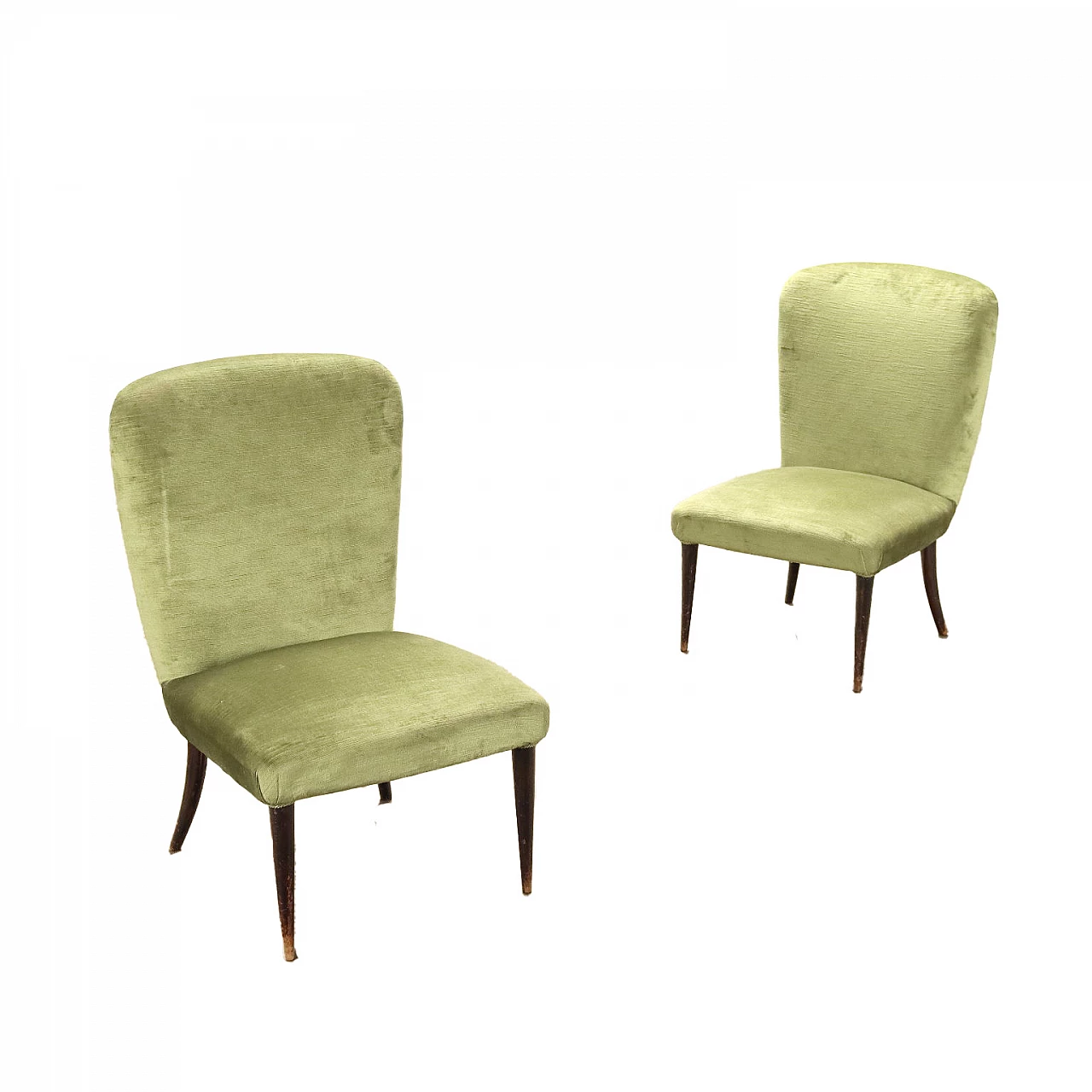 Pair of armchairs in green velvet, 1950s 1