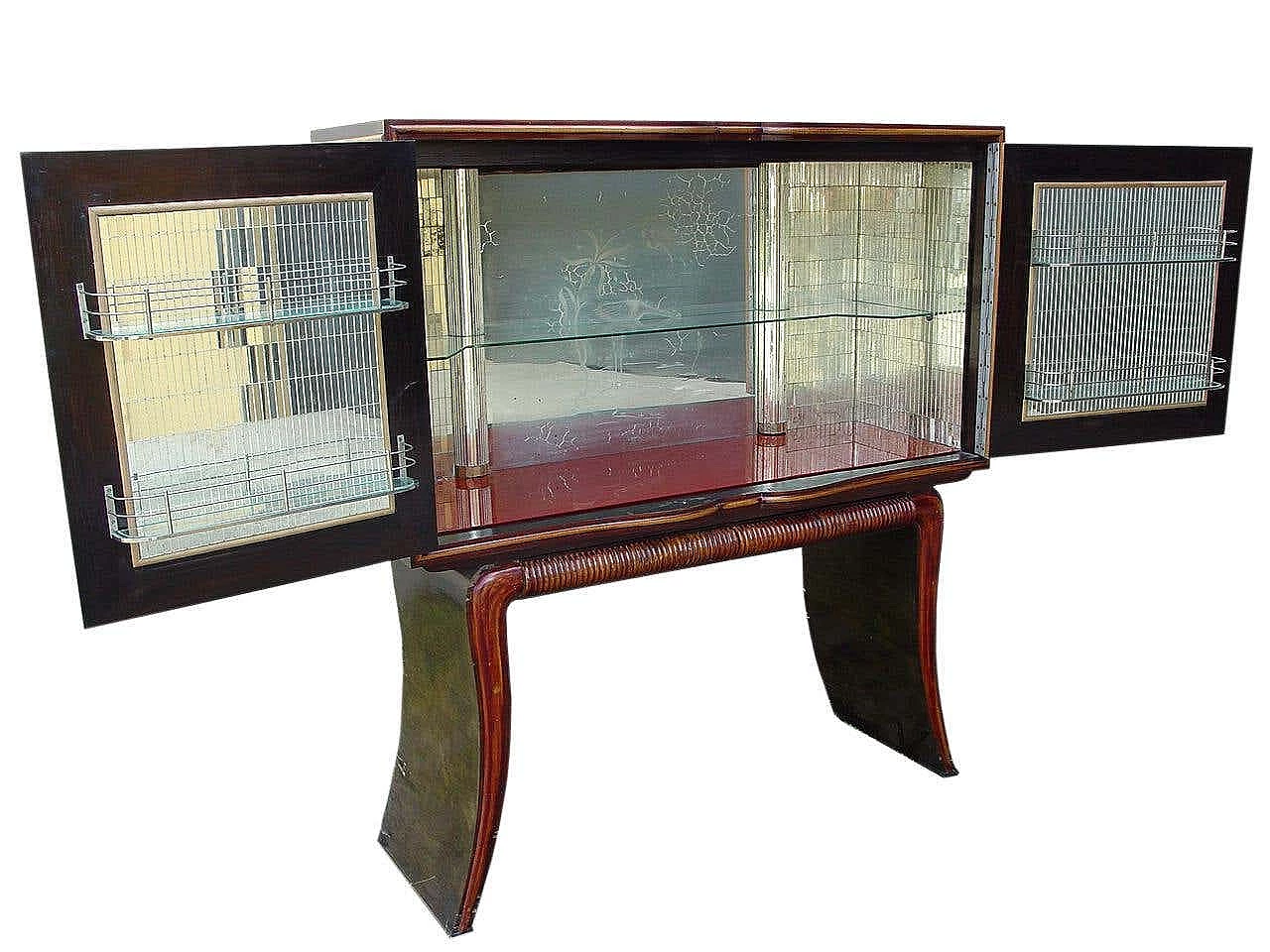 Mobile bar con interni in vetro specchiato di Paolo Buffa, anni '40 7