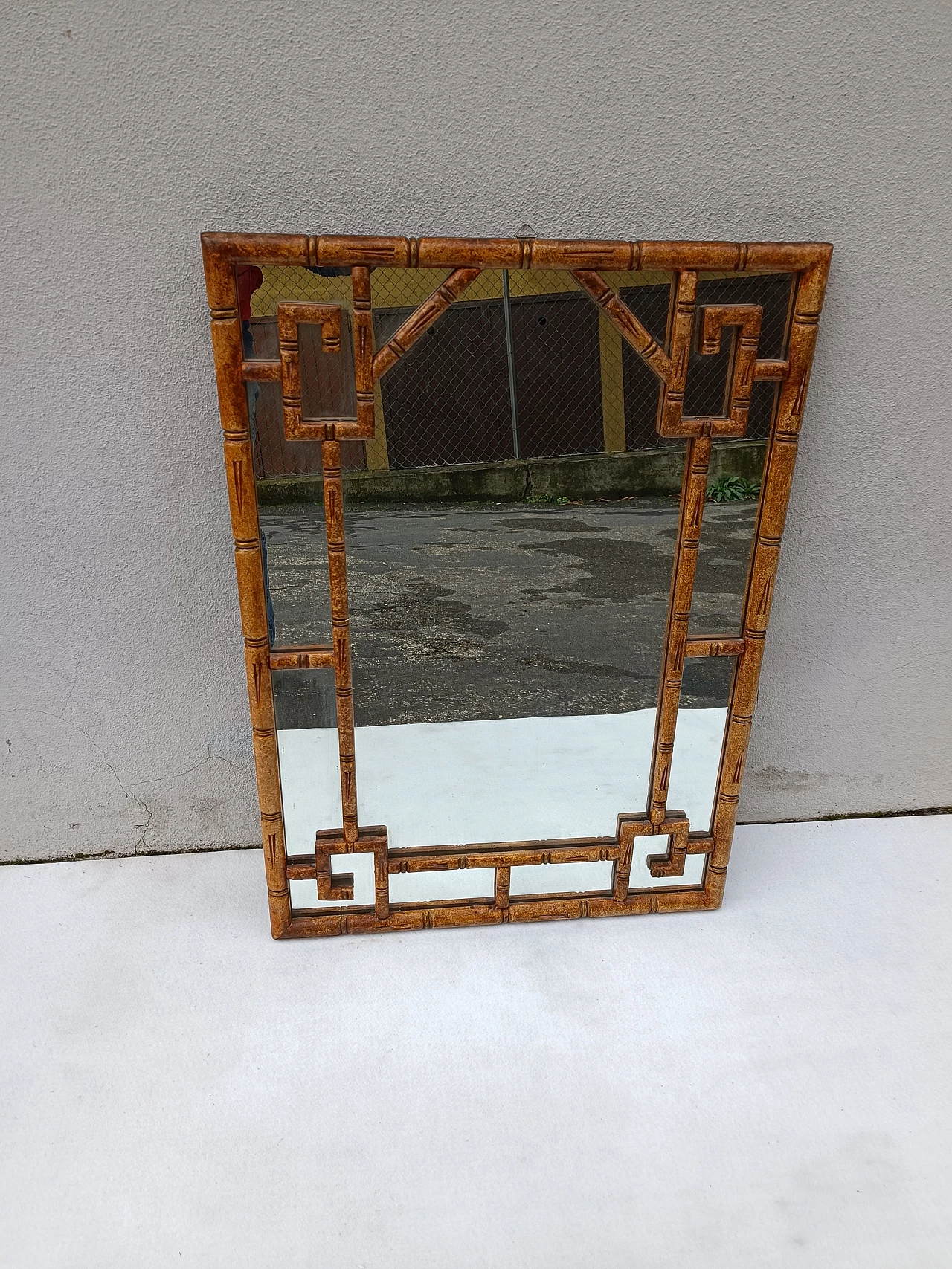 Bamboo-effect stucco wall mirror, 1960s 1