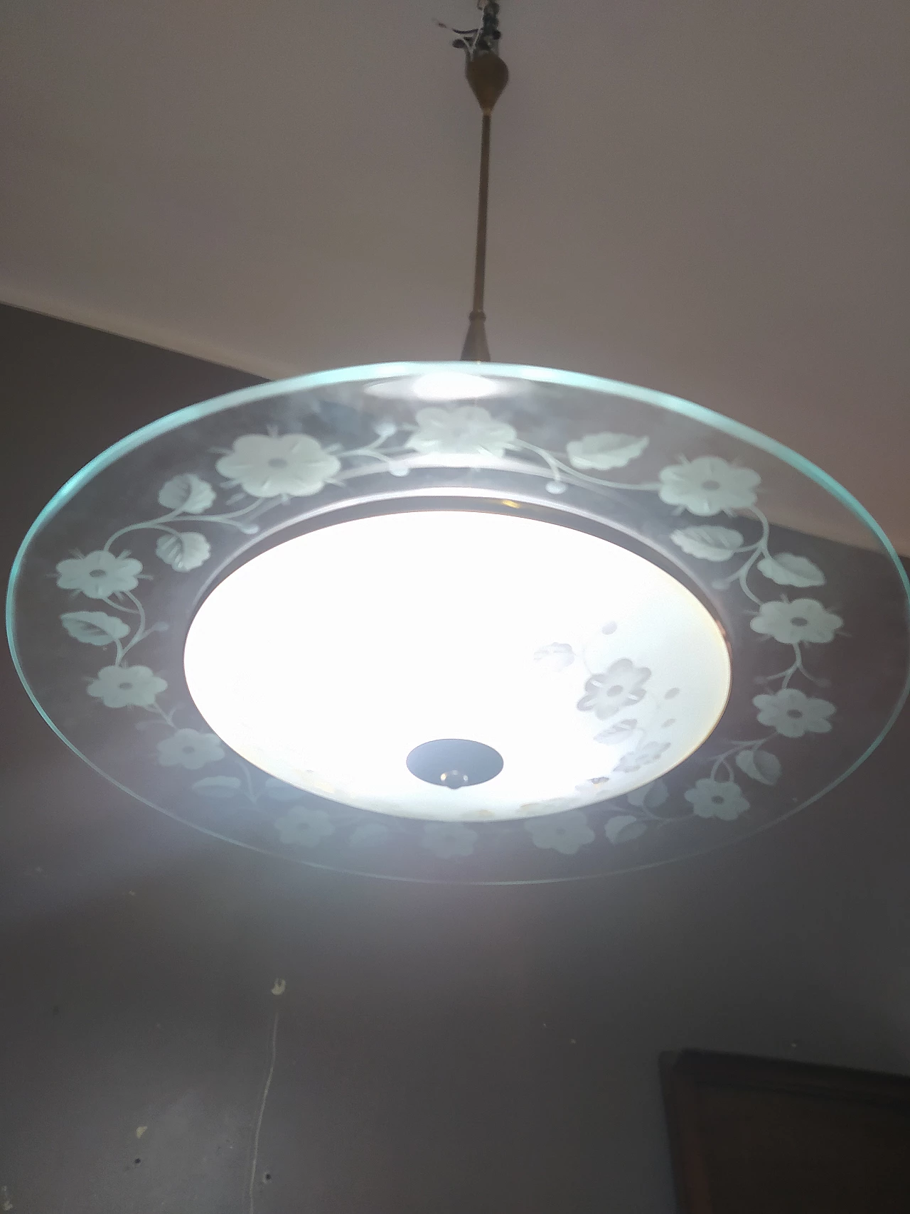 Lampadario in vetro e ottone nello stile di Pietro Chiesa, anni '50 10