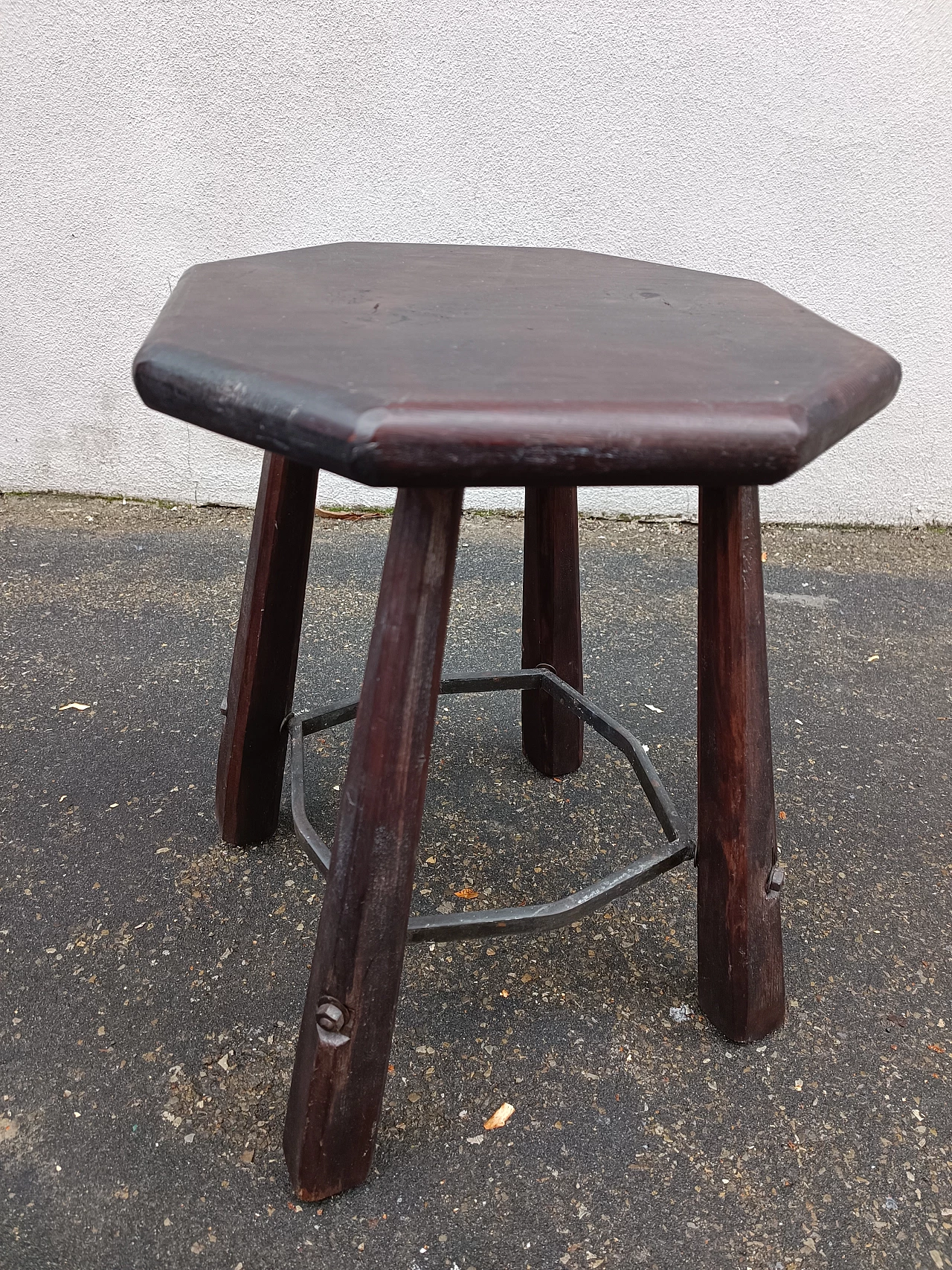 Pair of wood and iron stools, 1960s 2