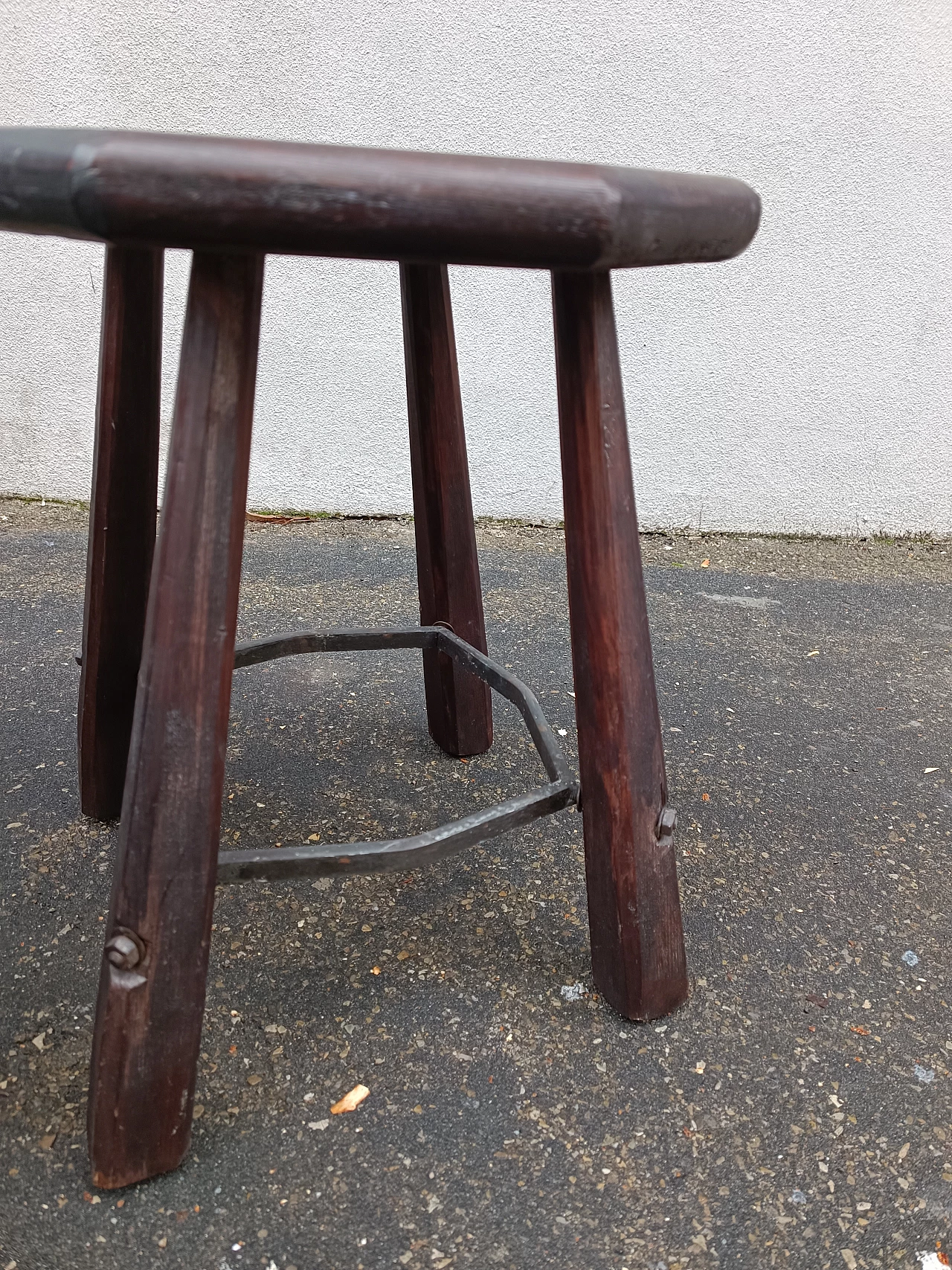 Pair of wood and iron stools, 1960s 3