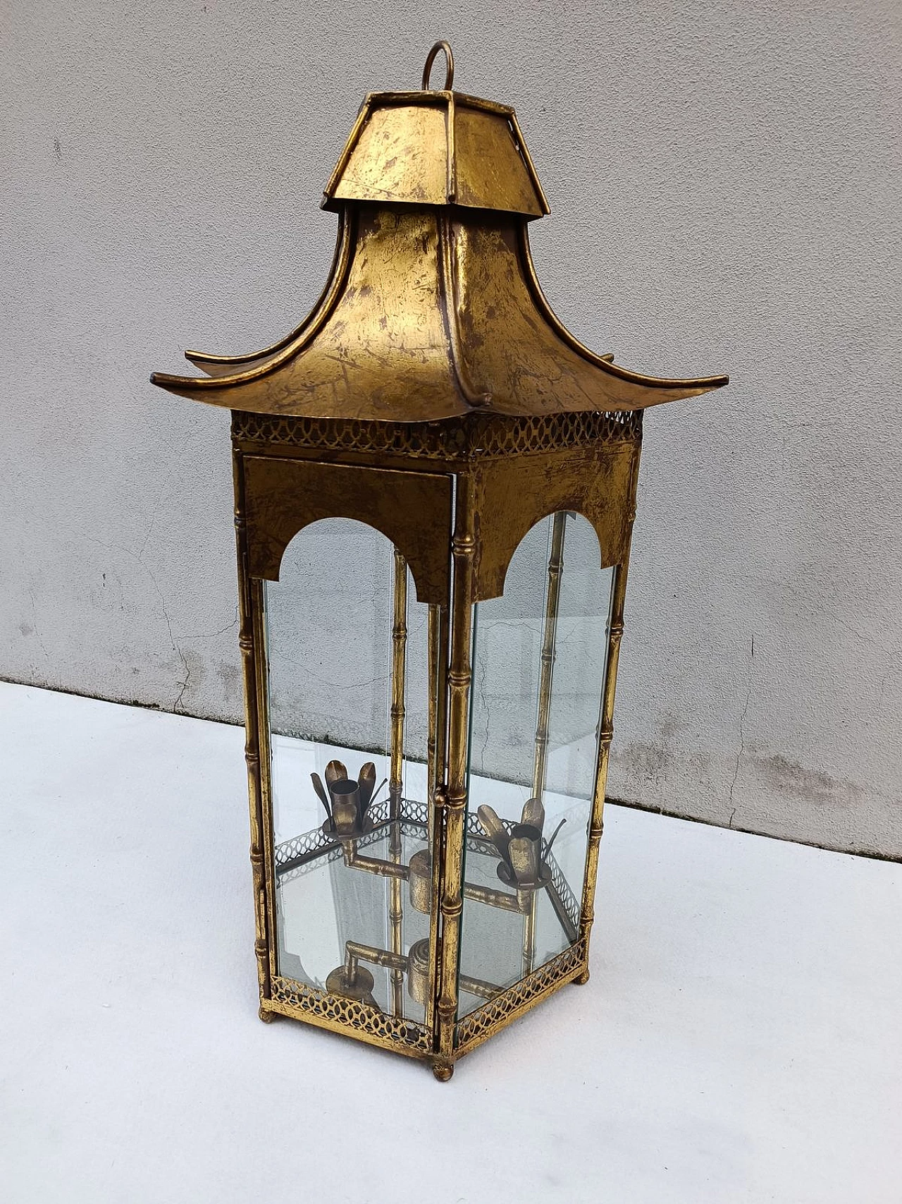 French gilded metal lantern, 1970s 1