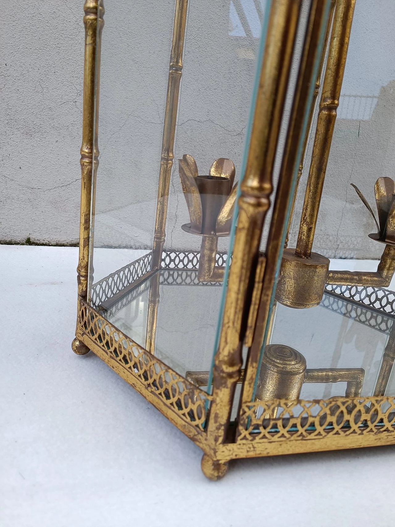 Lanterna francese in metallo dorato, anni '70 5