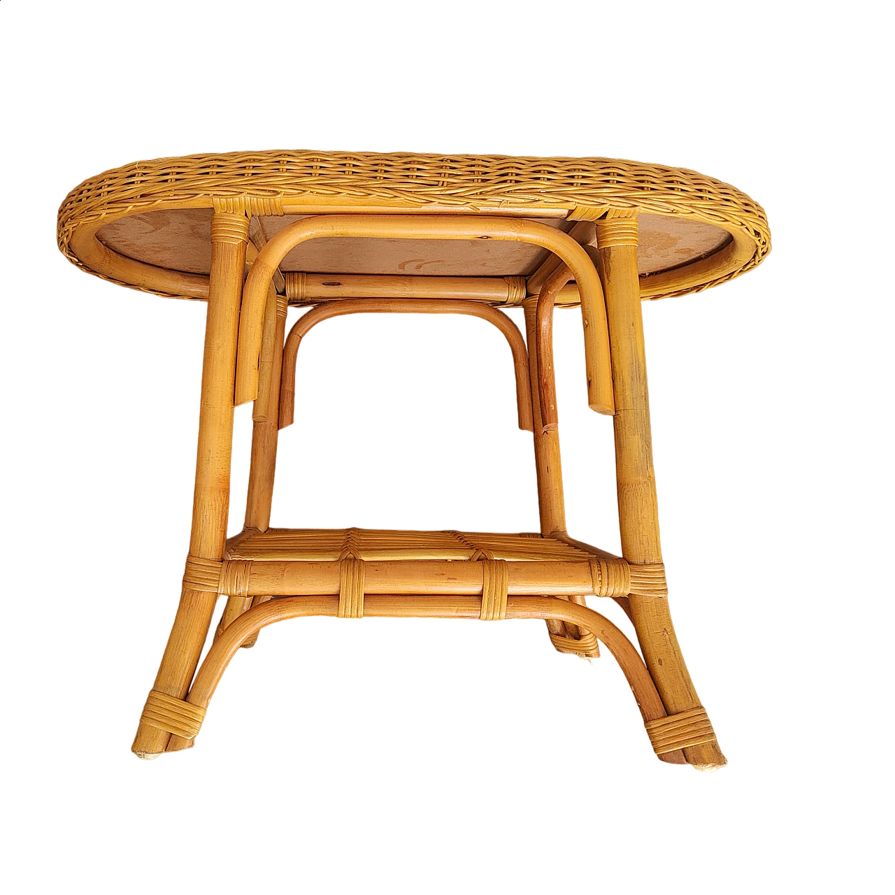 Tavolino con doppio ripiano in bambù e midollino, anni '70 6