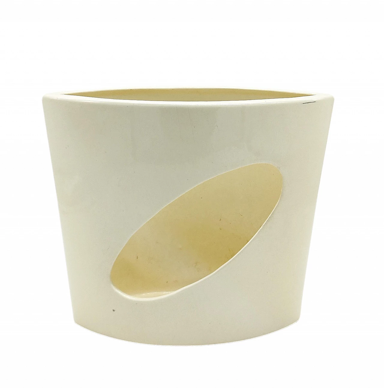 Ivory glazed ceramic cachepot in the style of Antonia Campi, 1970s 1