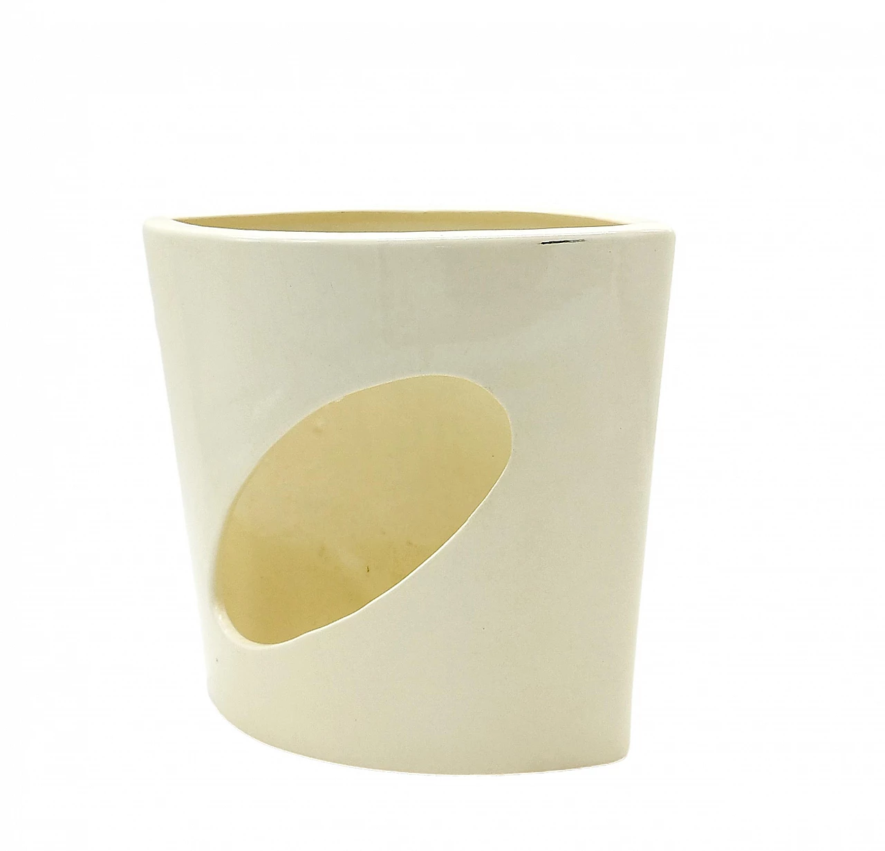 Ivory glazed ceramic cachepot in the style of Antonia Campi, 1970s 3