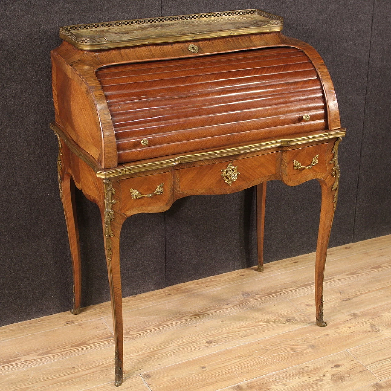 Napoleon III veneered wood roll top desk, late 19th century 1