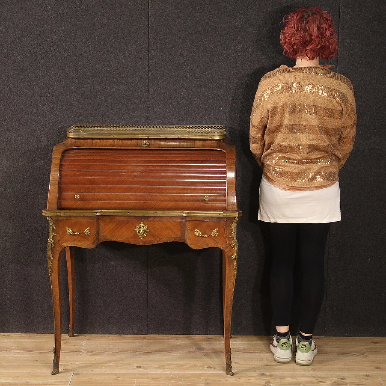 Napoleon III veneered wood roll top desk, late 19th century 2