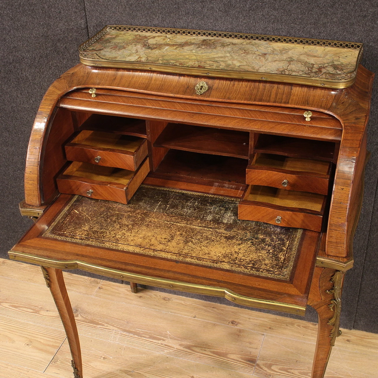 Napoleon III veneered wood roll top desk, late 19th century 6