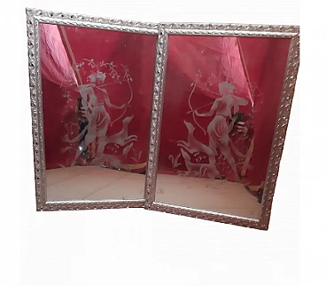 Coppia di specchi con incisione di cacciatrice, anni '30