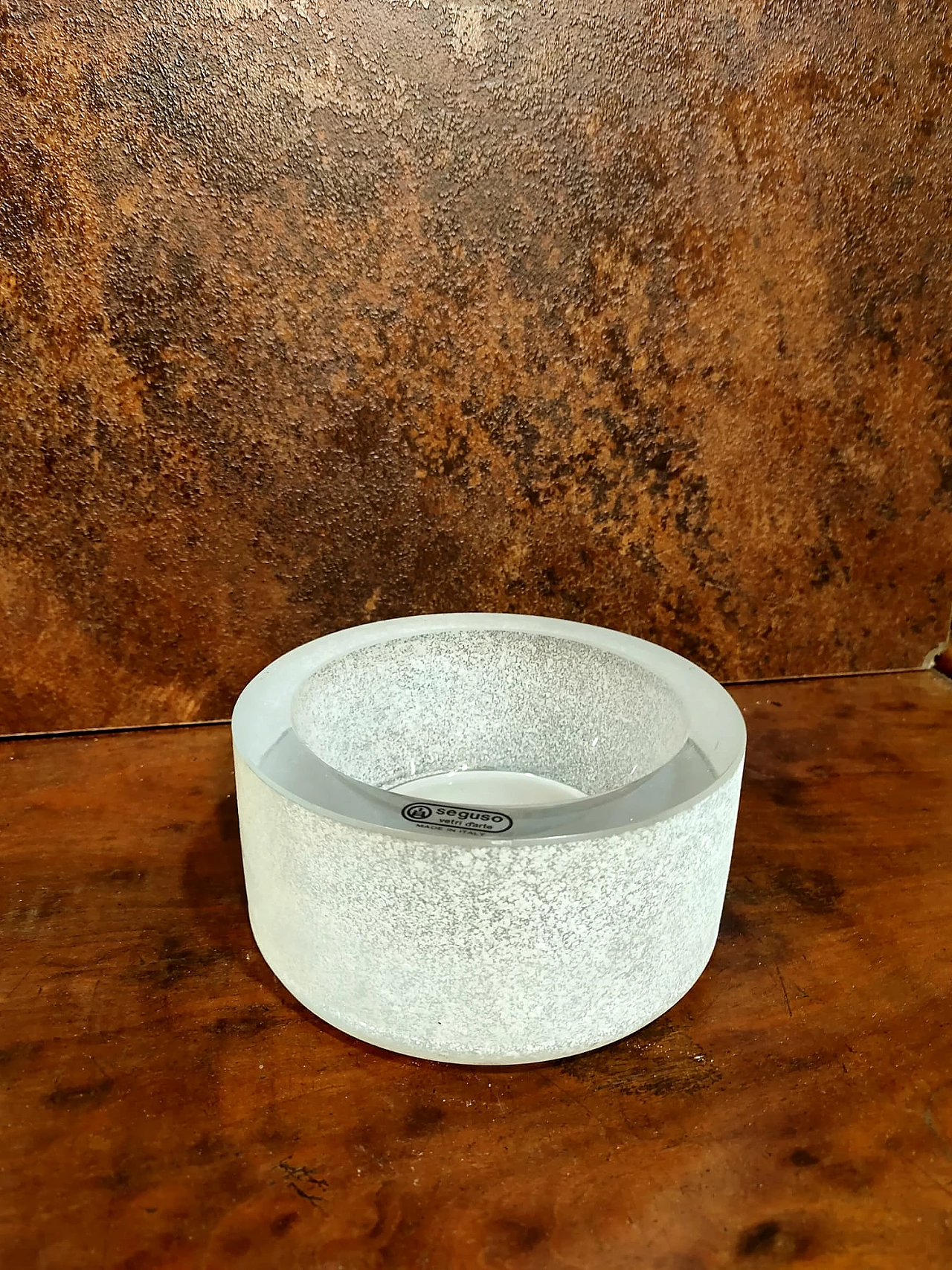 Posacenere tondo in vetro Scavo bianco per Seguso, anni '80 1